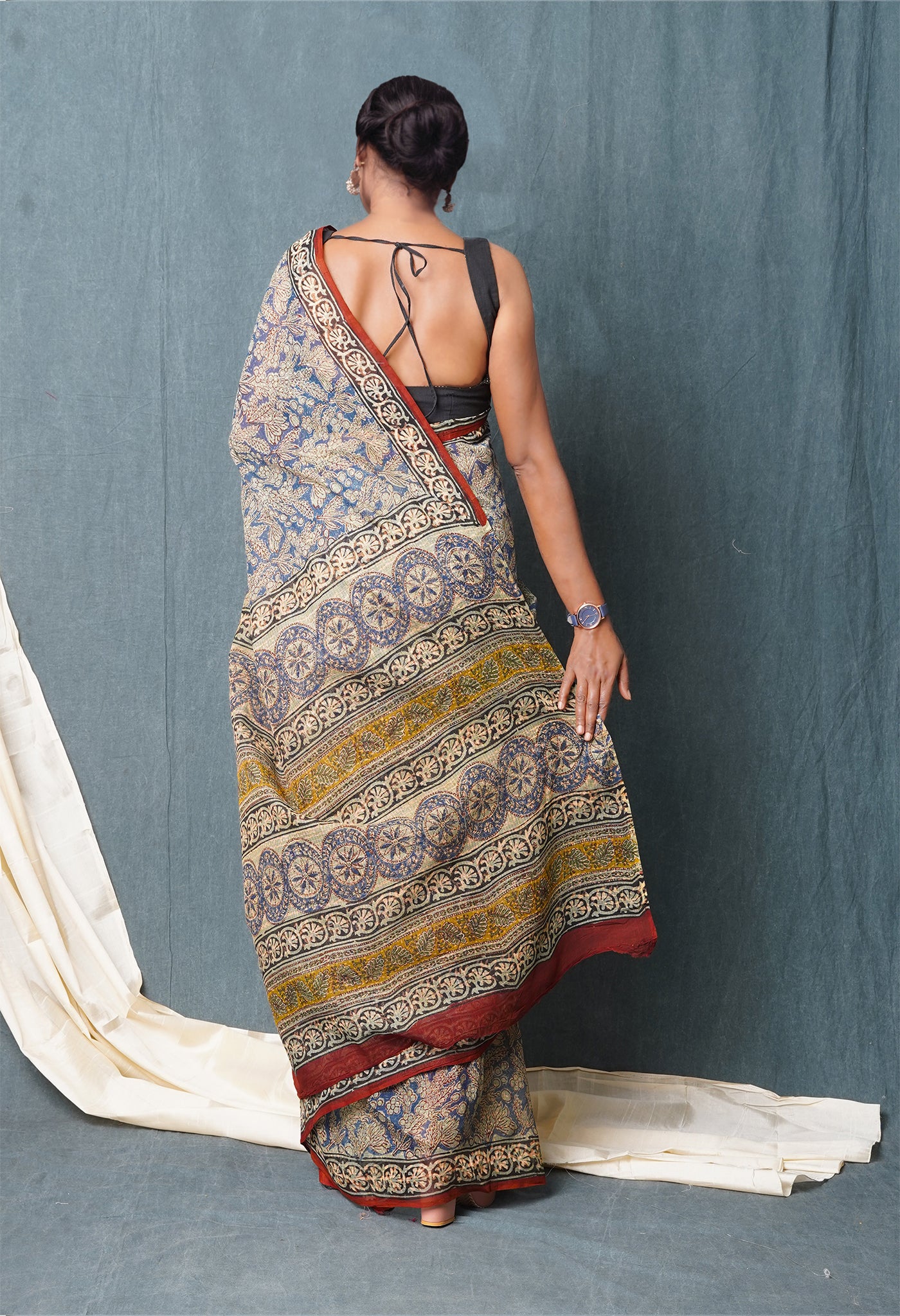 Multi Pure Discharge Bagru Printed Kota Saree
