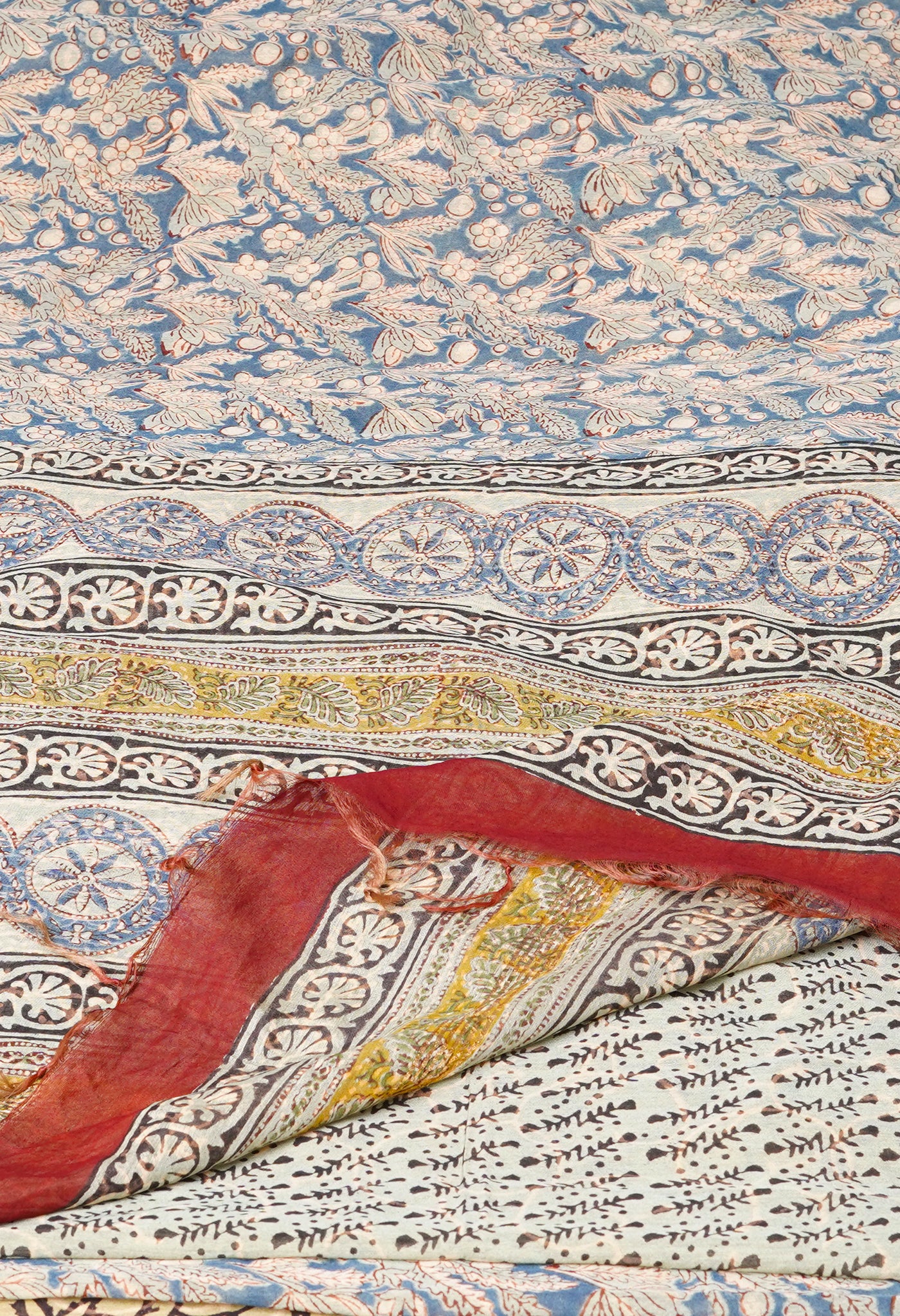 Multi Pure Discharge Bagru Printed Kota Saree