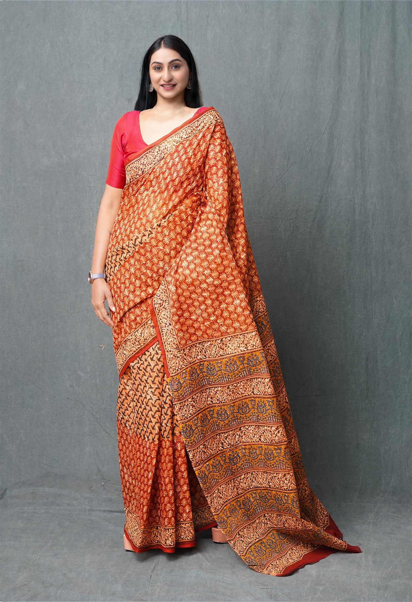 Multi Pure Discharge Bagru Printed Kota Saree