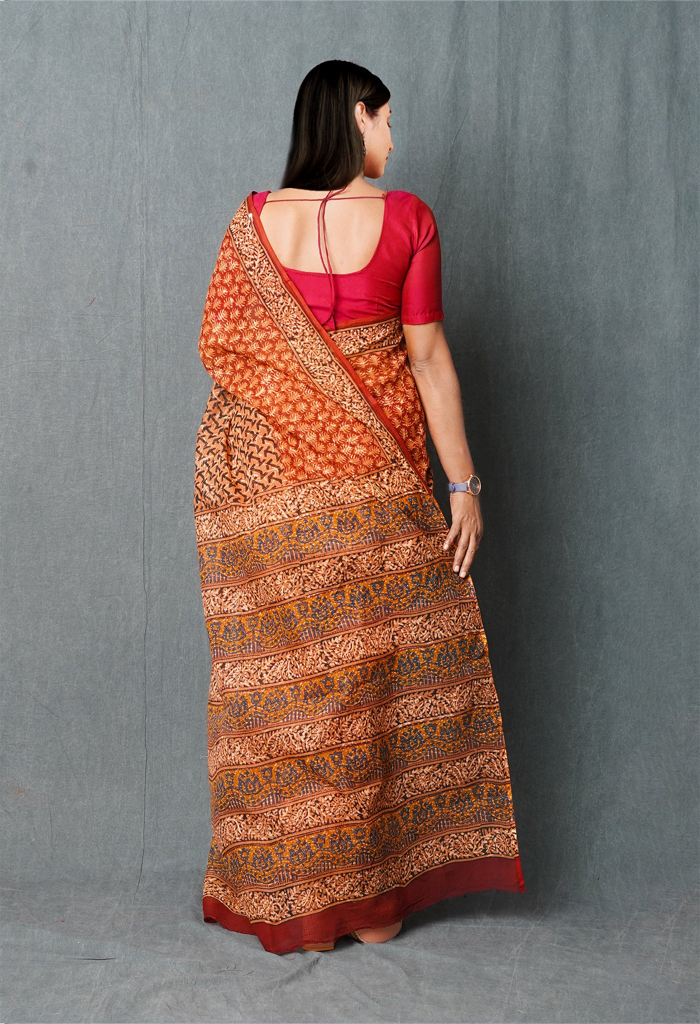 Multi Pure Discharge Bagru Printed Kota Saree