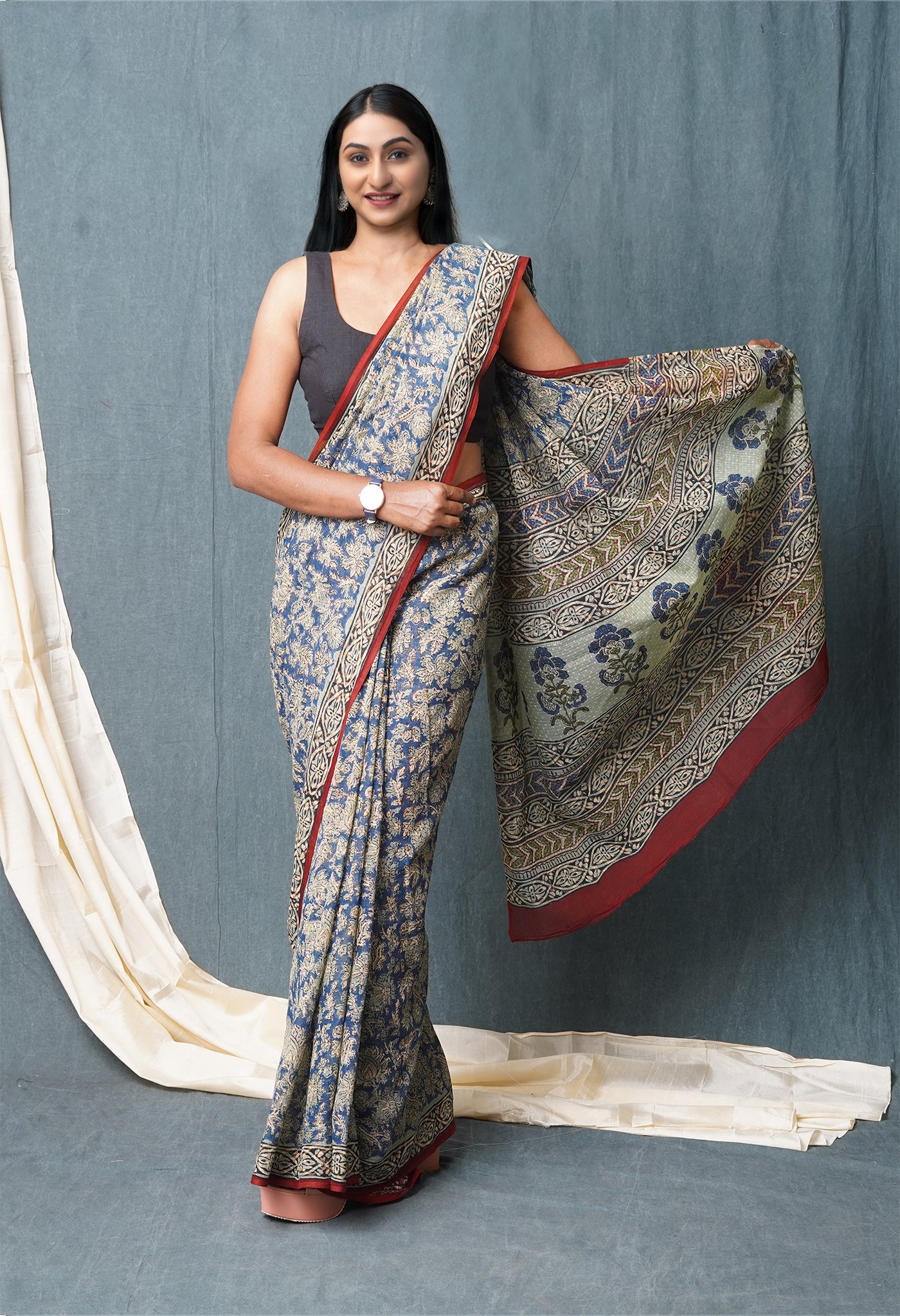 Multi Pure Discharge Bagru Printed Kota Saree
