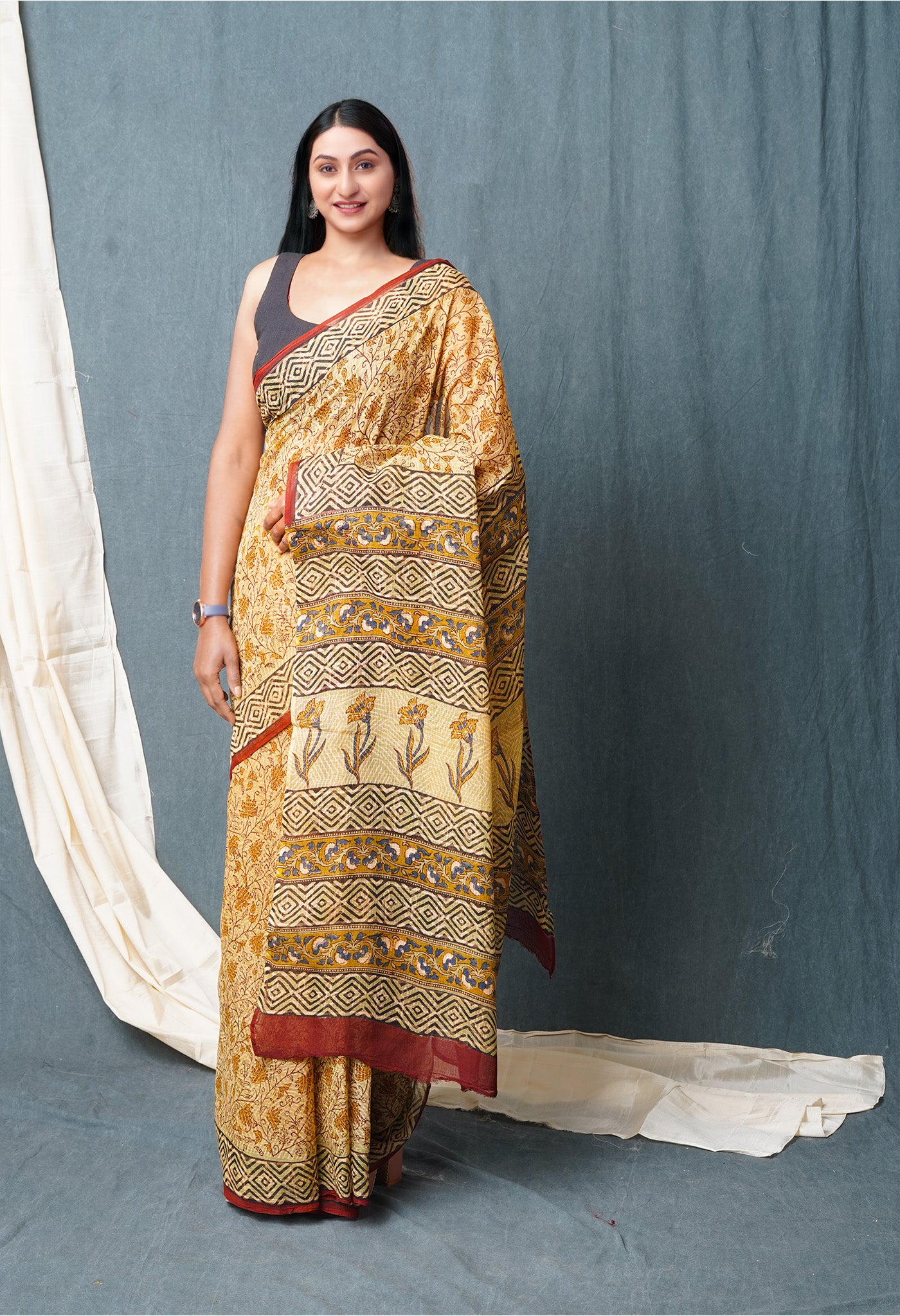 Multi Pure Discharge Bagru Printed Kota Saree