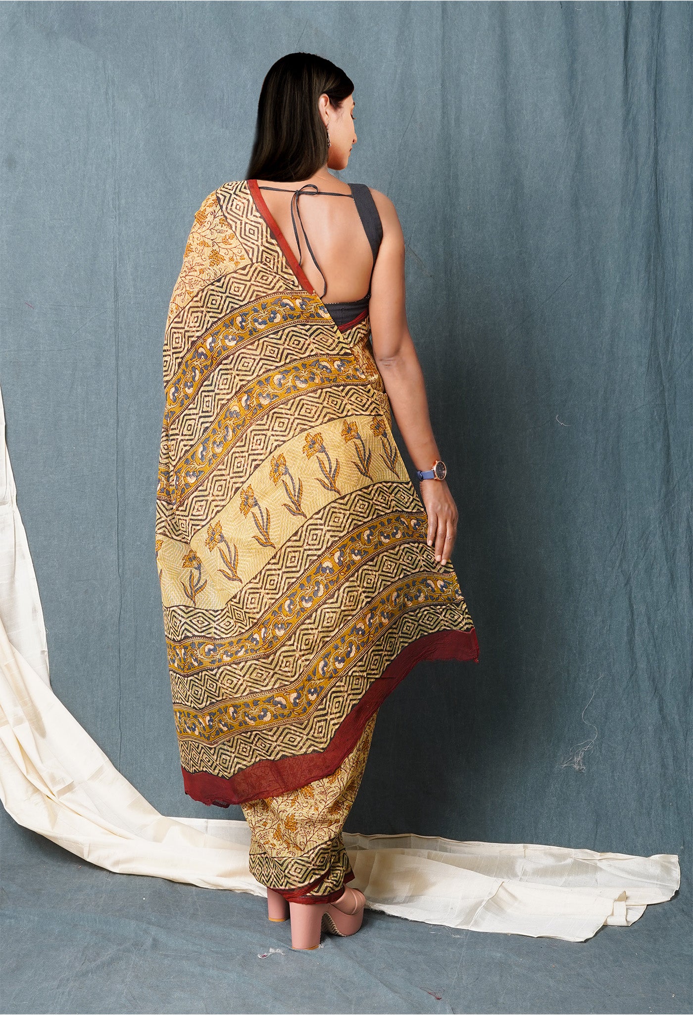 Multi Pure Discharge Bagru Printed Kota Saree
