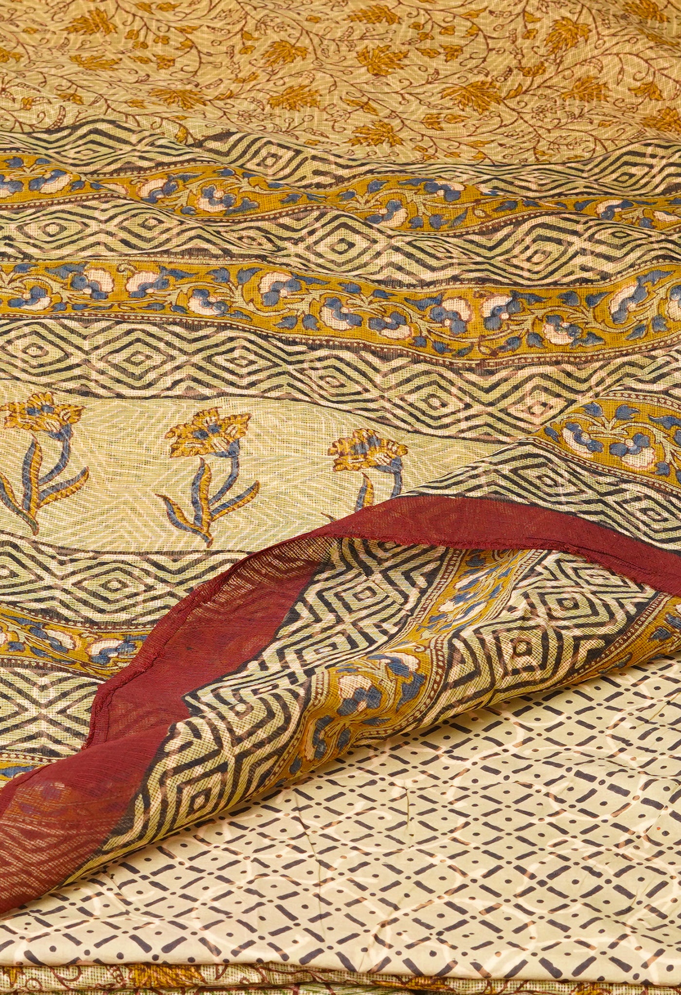 Multi Pure Discharge Bagru Printed Kota Saree