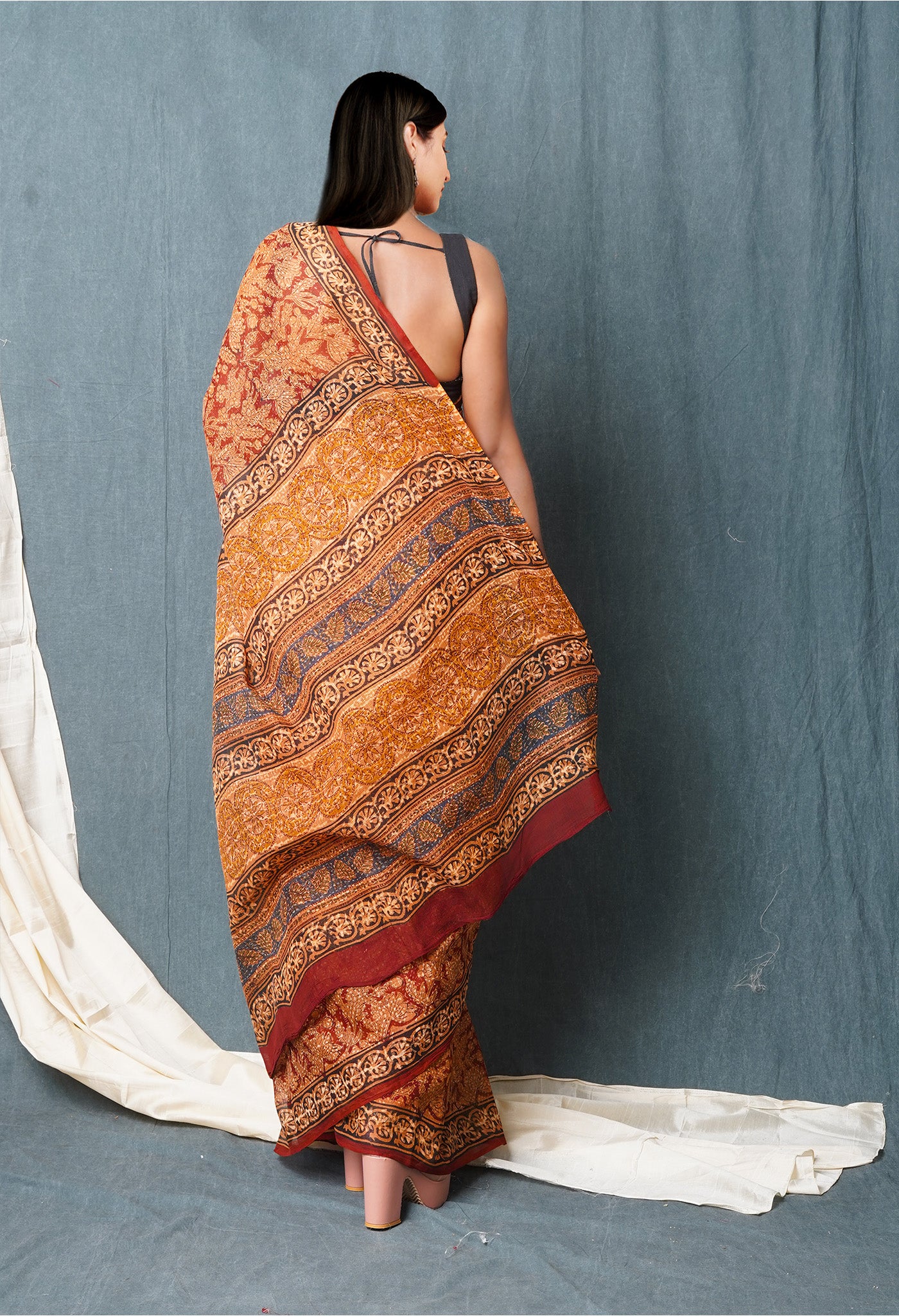 Multi Pure Discharge Bagru Printed Kota Saree