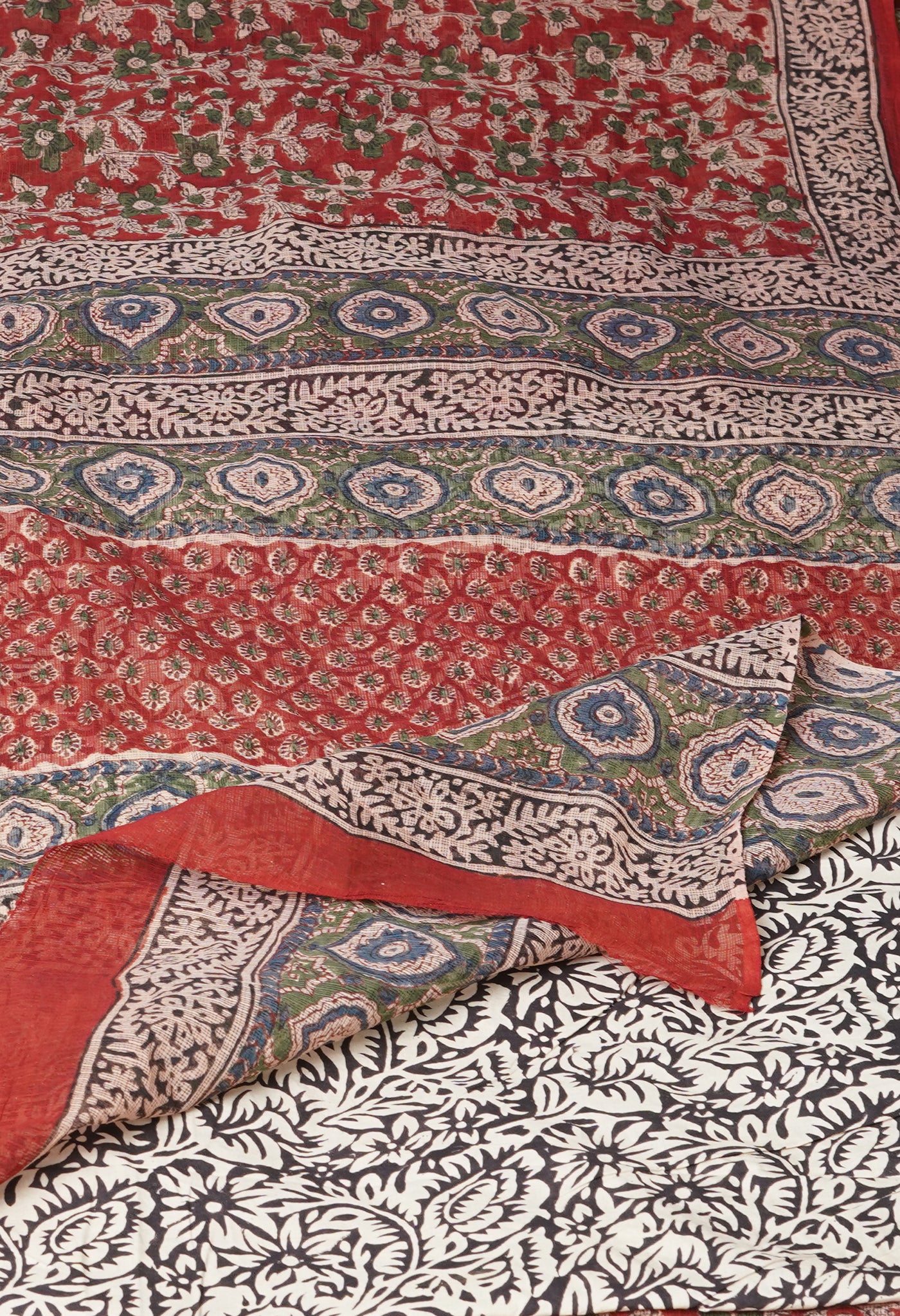 Red Pure Bagru Printed Kota Saree