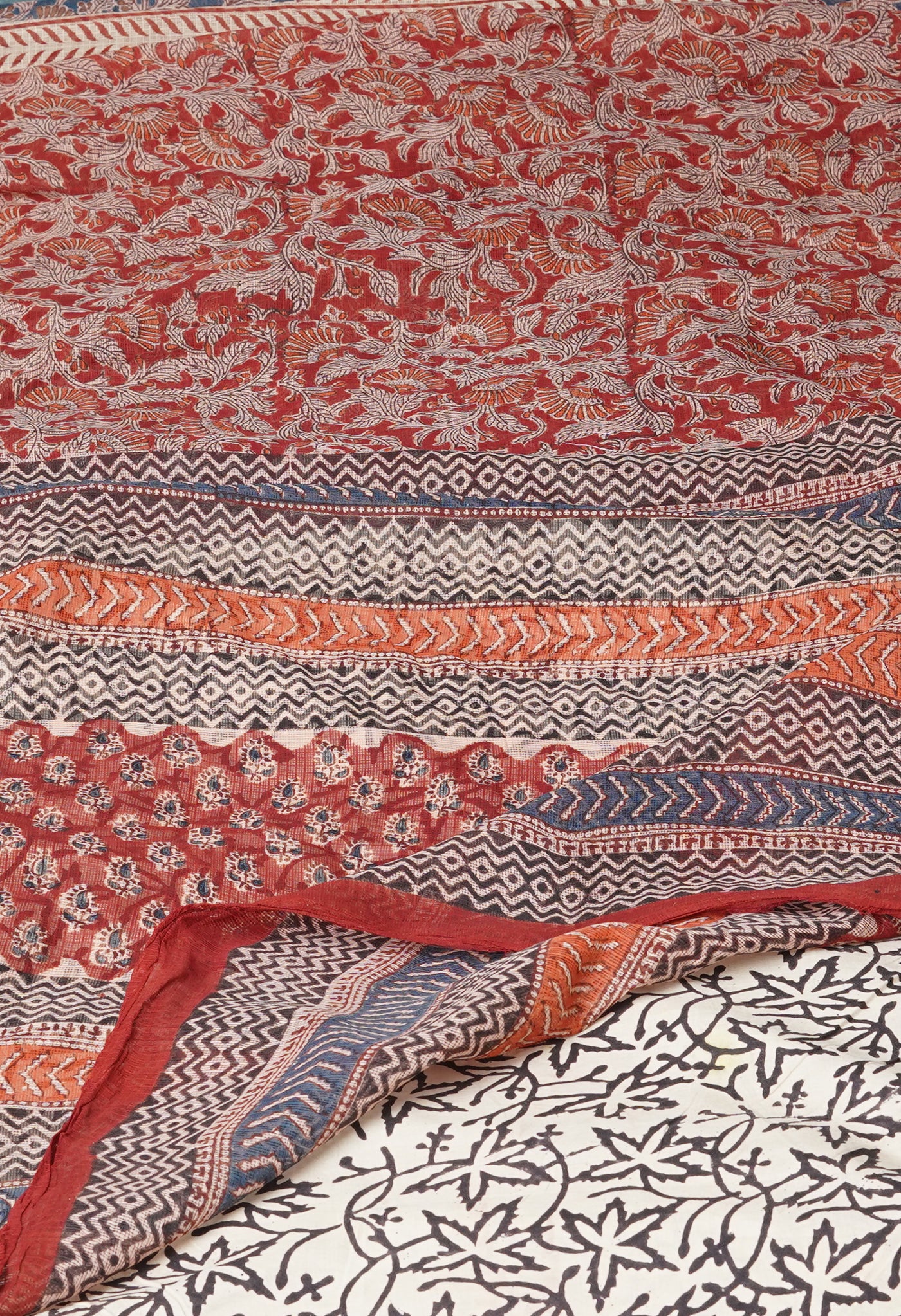 Red Pure Bagru Printed Kota Saree