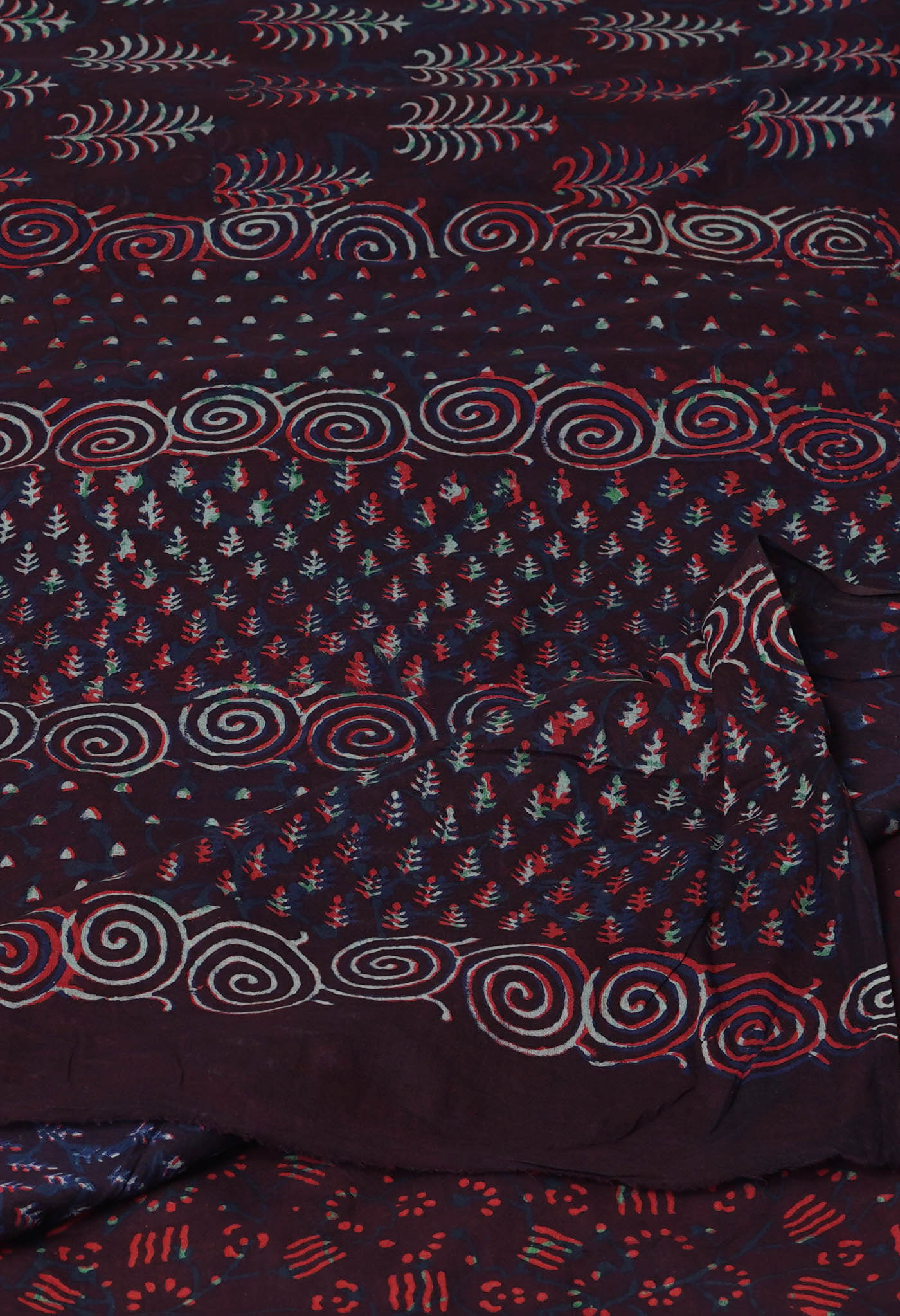 Dark Purple Pure Napthol Hand Block Pinted Superfine Mulmul Cotton Saree