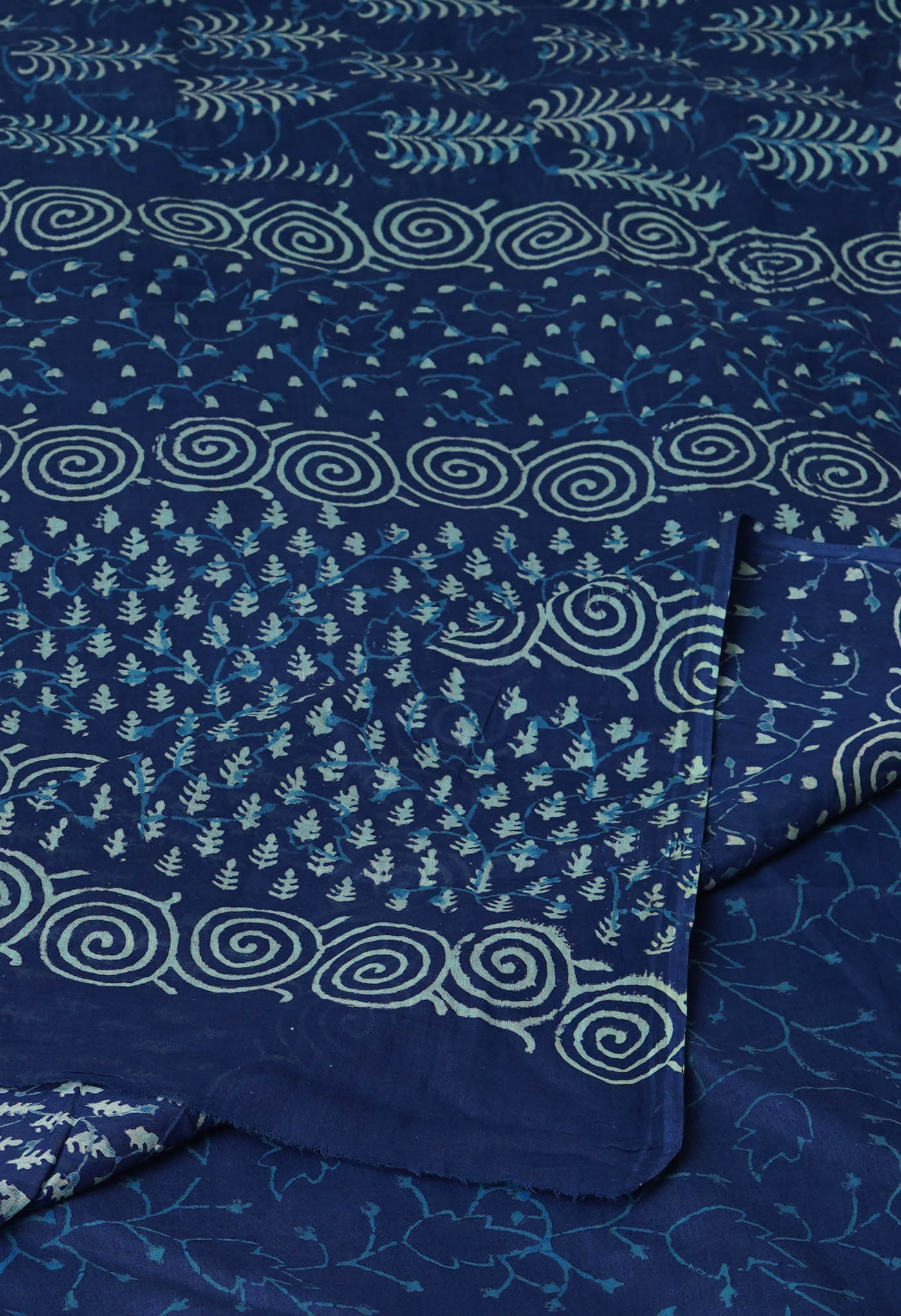 Navy Blue Pure  Napthol Hand Block Pinted Superfine Mulmul Cotton Saree