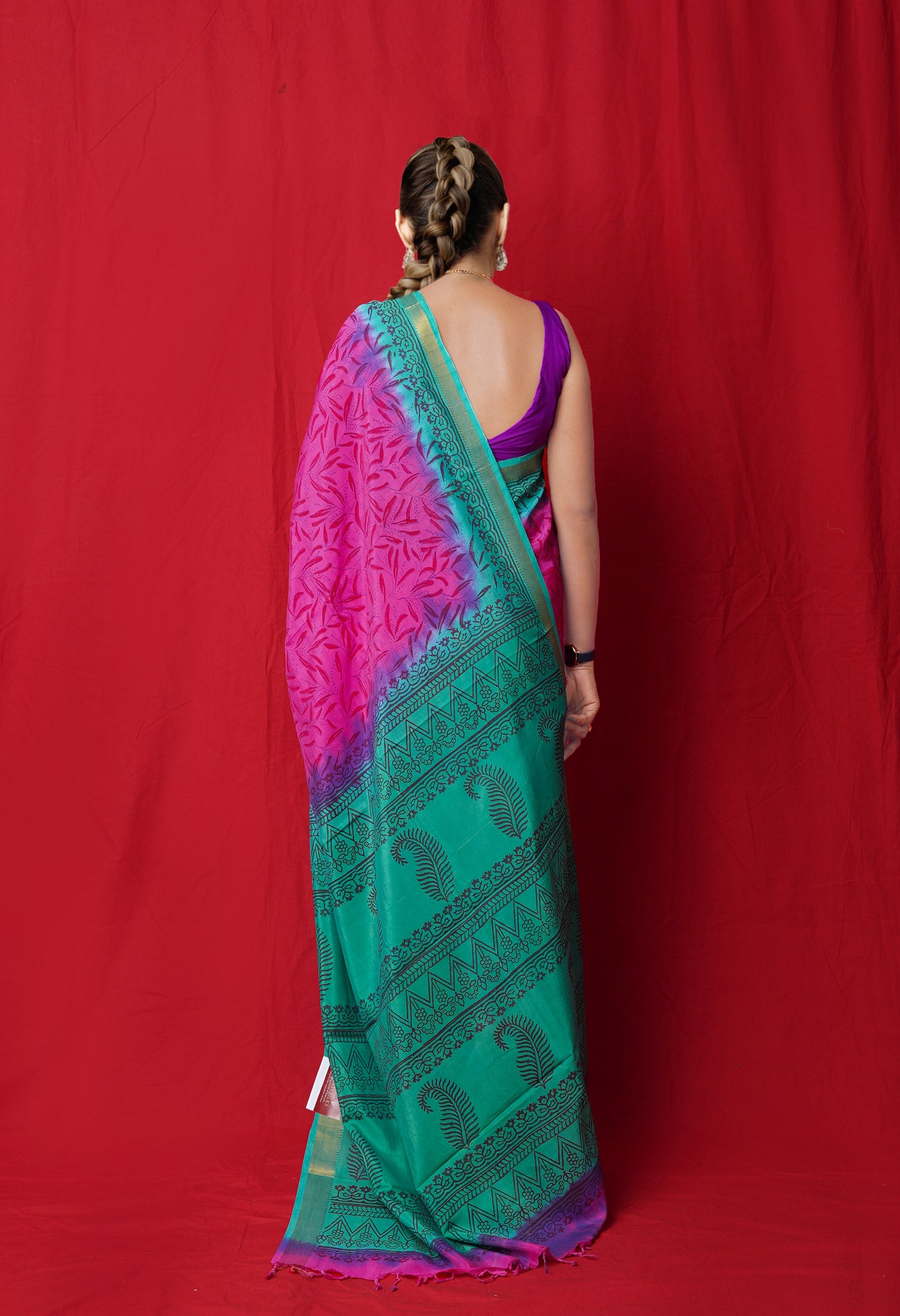 Pink Hand Block Printed Mangalgiri Soft Silk Saree