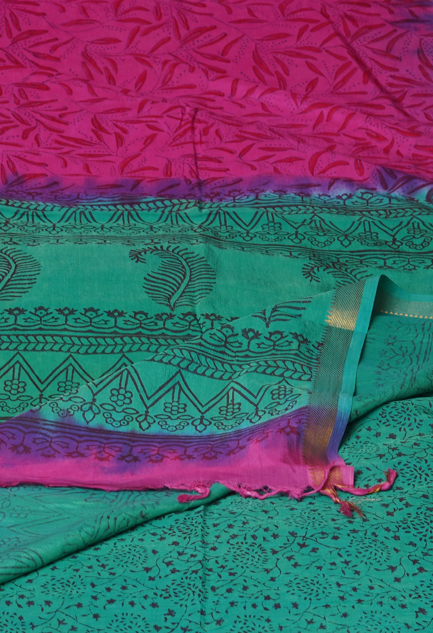Pink Hand Block Printed Mangalgiri Soft Silk Saree