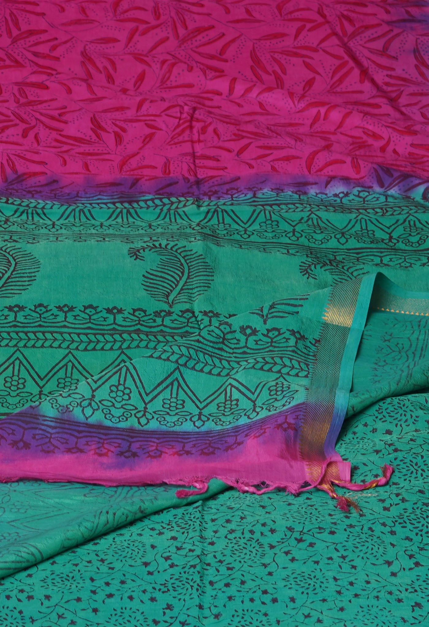 Pink  Hand Block Printed Mangalgiri Soft Silk Saree