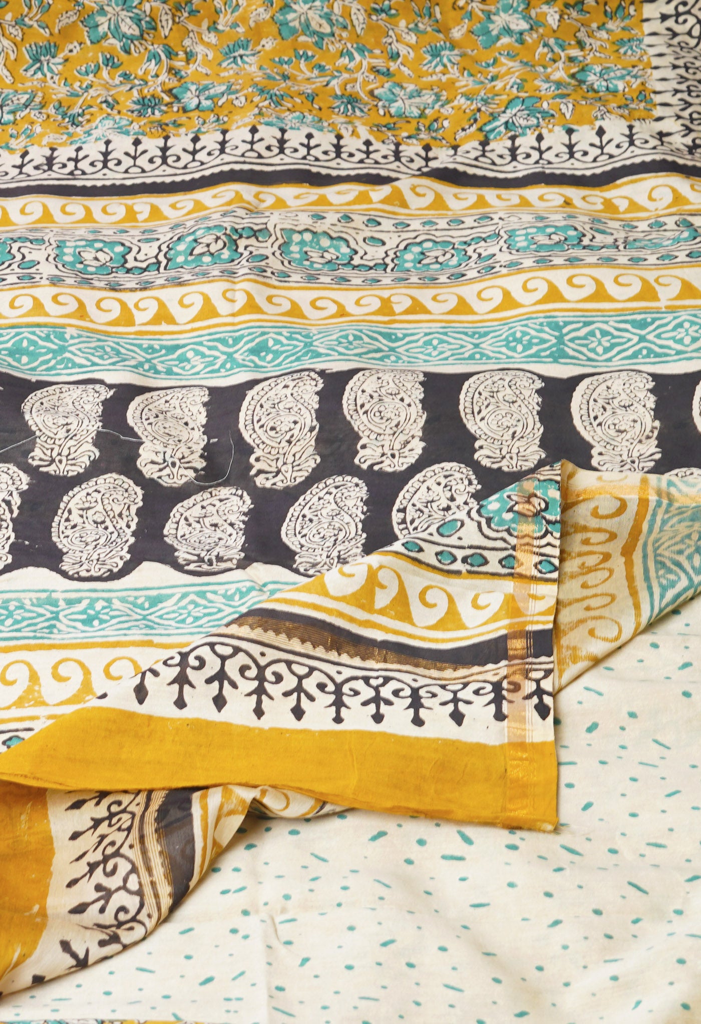 Yellow Pure Bagru Kalamkari Printed Chanderi Sico Saree-UNM77485