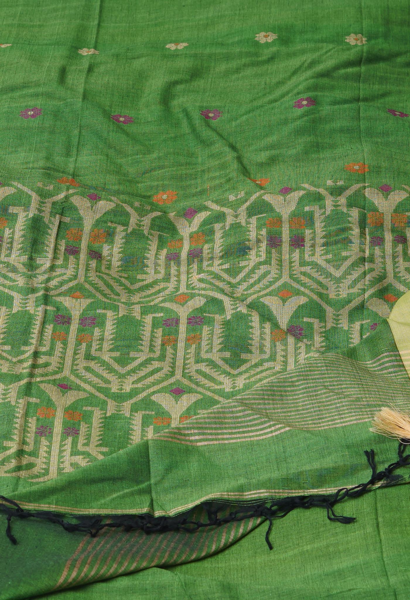 Green Pure Dhakai Bengal Linen Saree-UNM77634