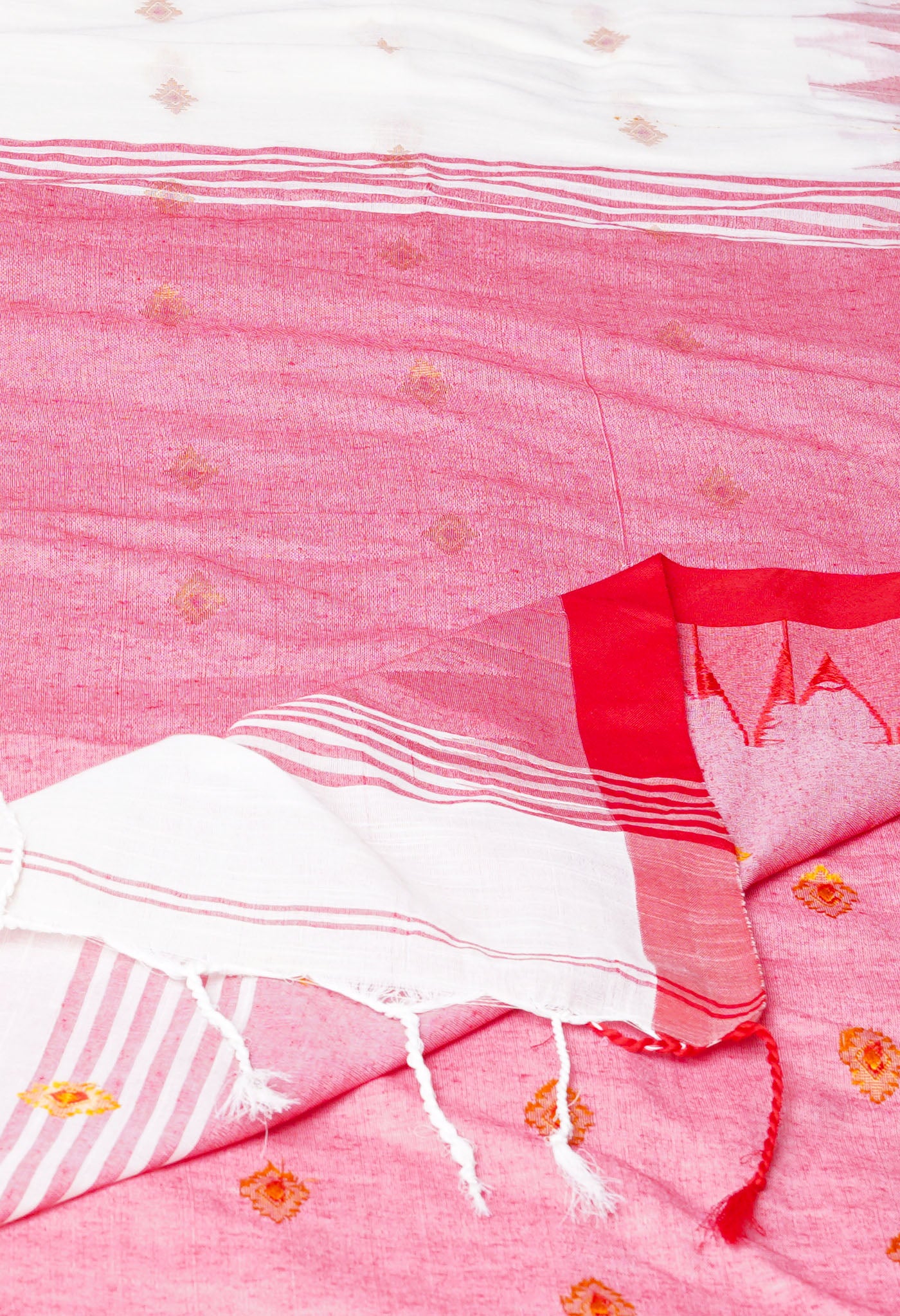 Ivory Pure Handloom Bengal Cotton Linen Saree