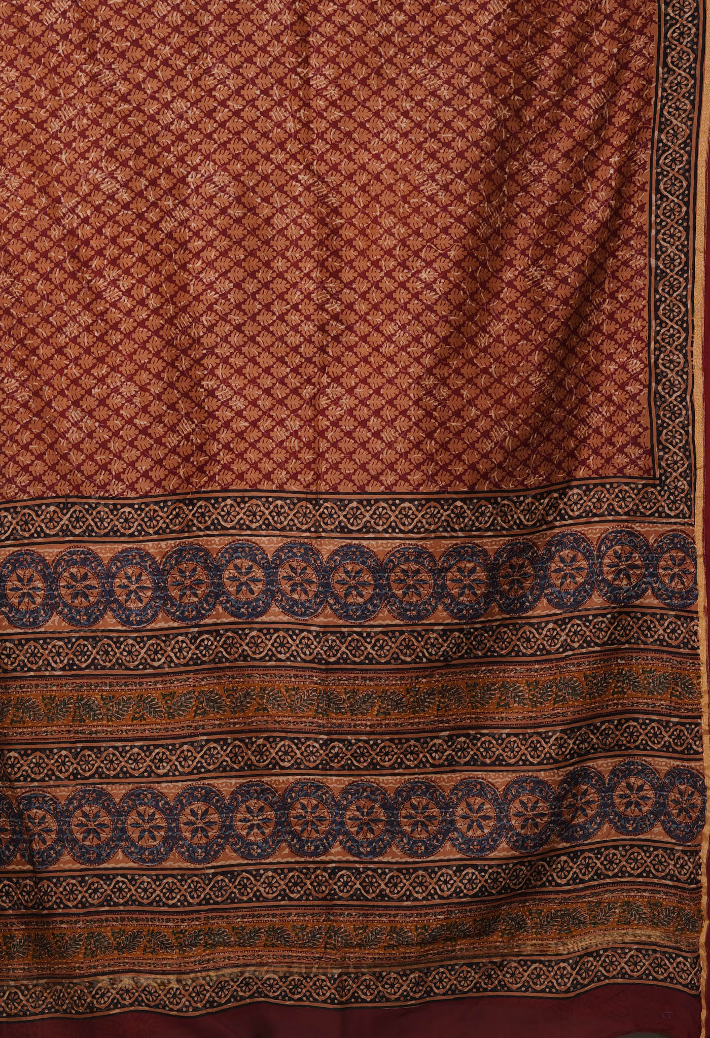 Red-Brown Pure Bagru Kalamkari Printed Chanderi Sico Saree-