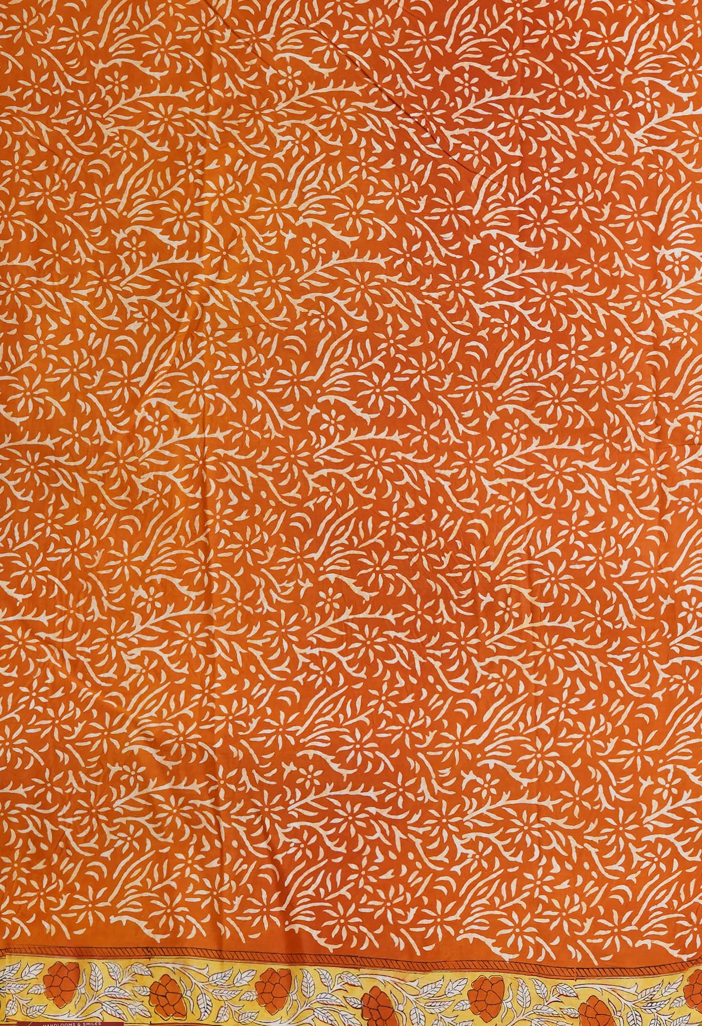 Orange Pure Hand Block Printed Kota Saree