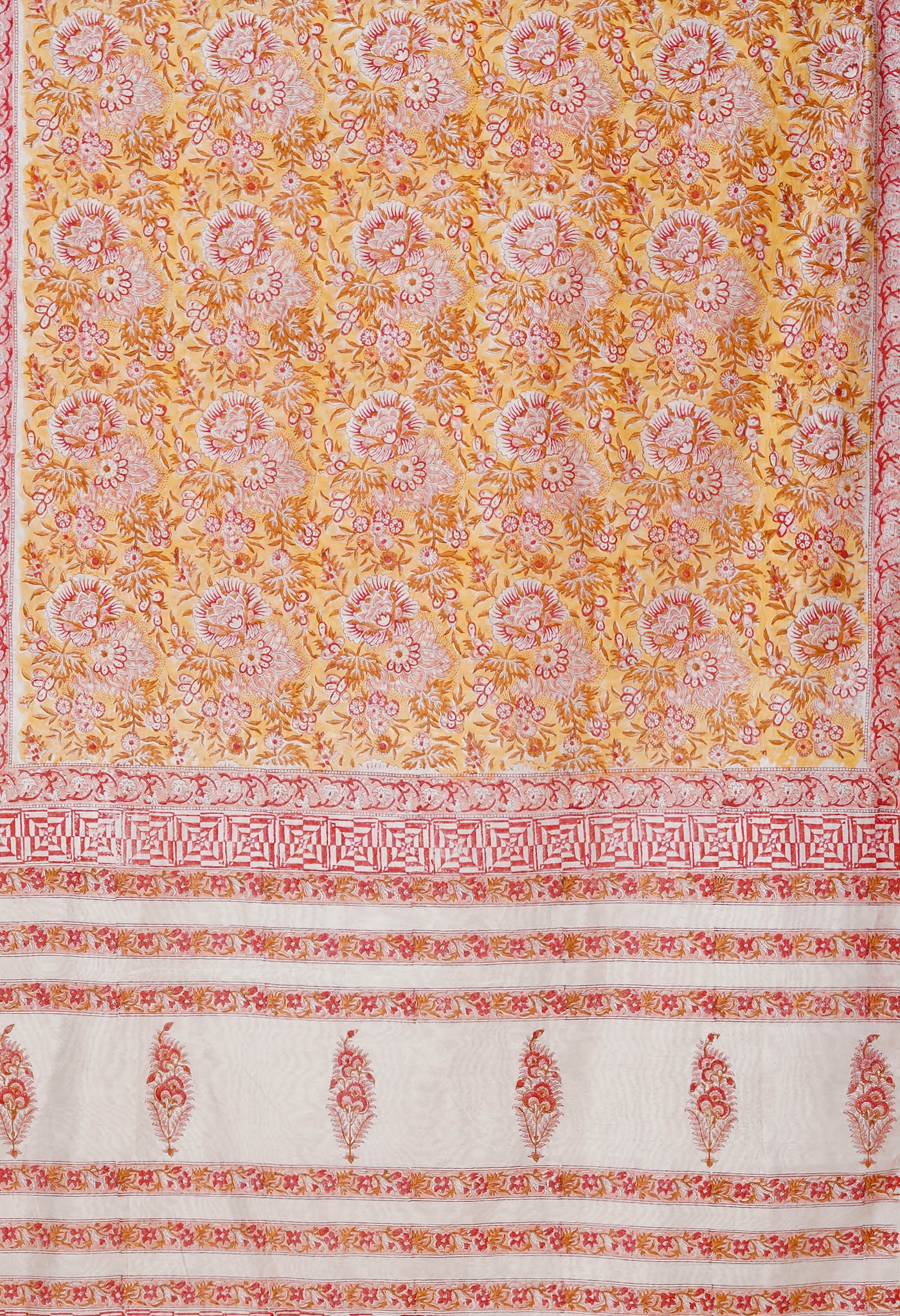 Pastel Orange Pure Hand Block Printed Chanderi Sico Saree-UNM77953