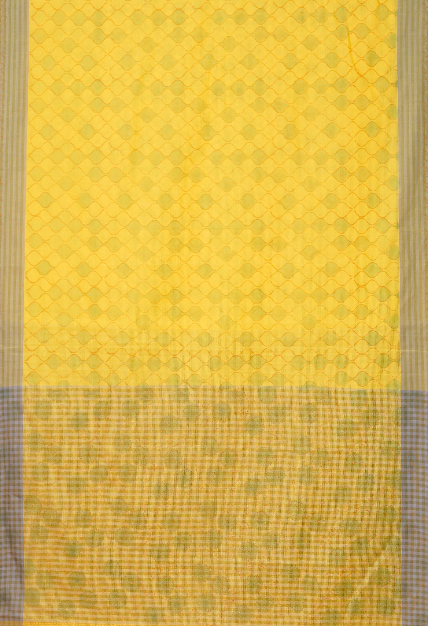 Yellow Pure Hand Block Printed Mangalgiri Cotton Saree