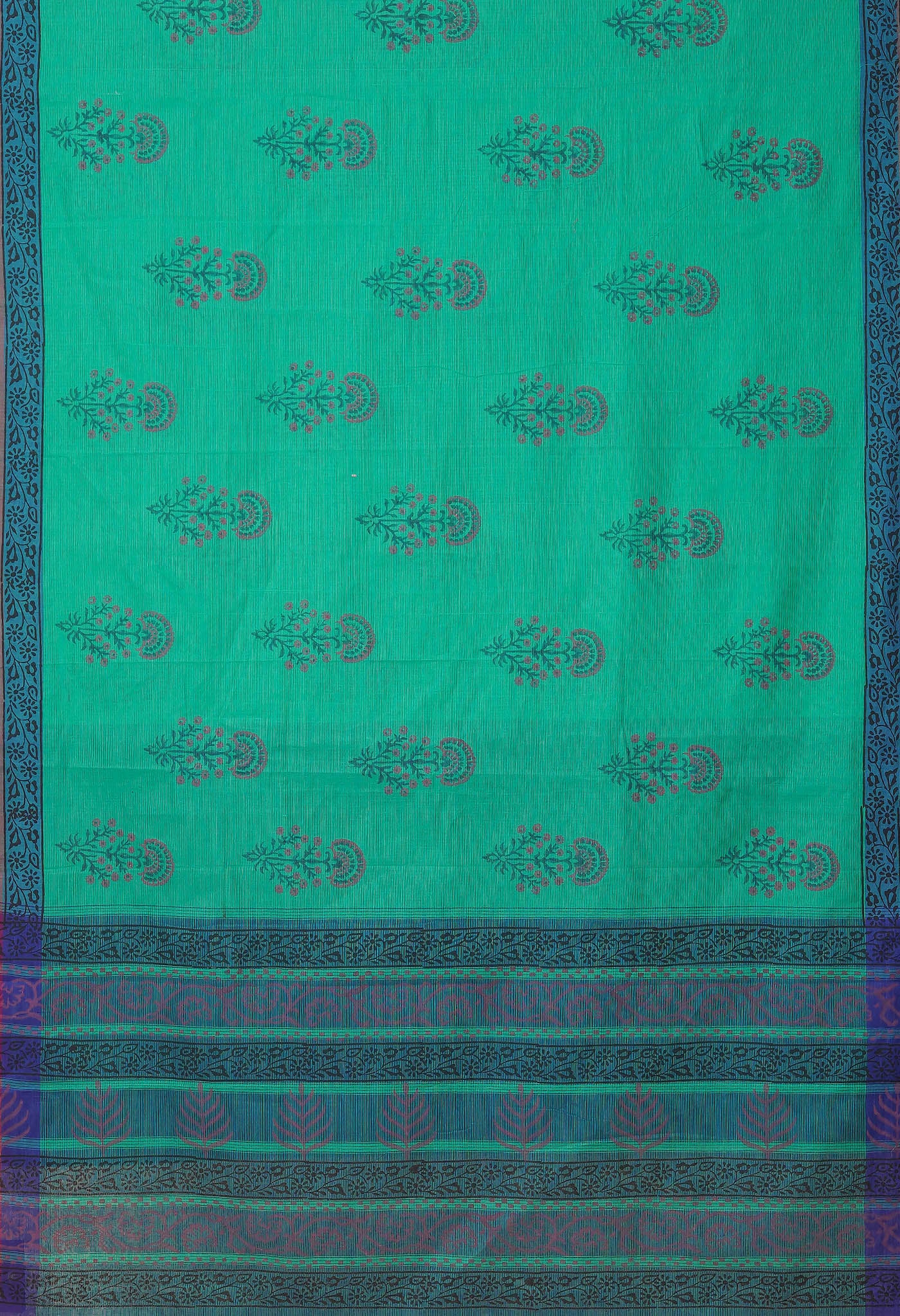 Green Pure Hand Block Printed Mangalgiri Cotton Saree