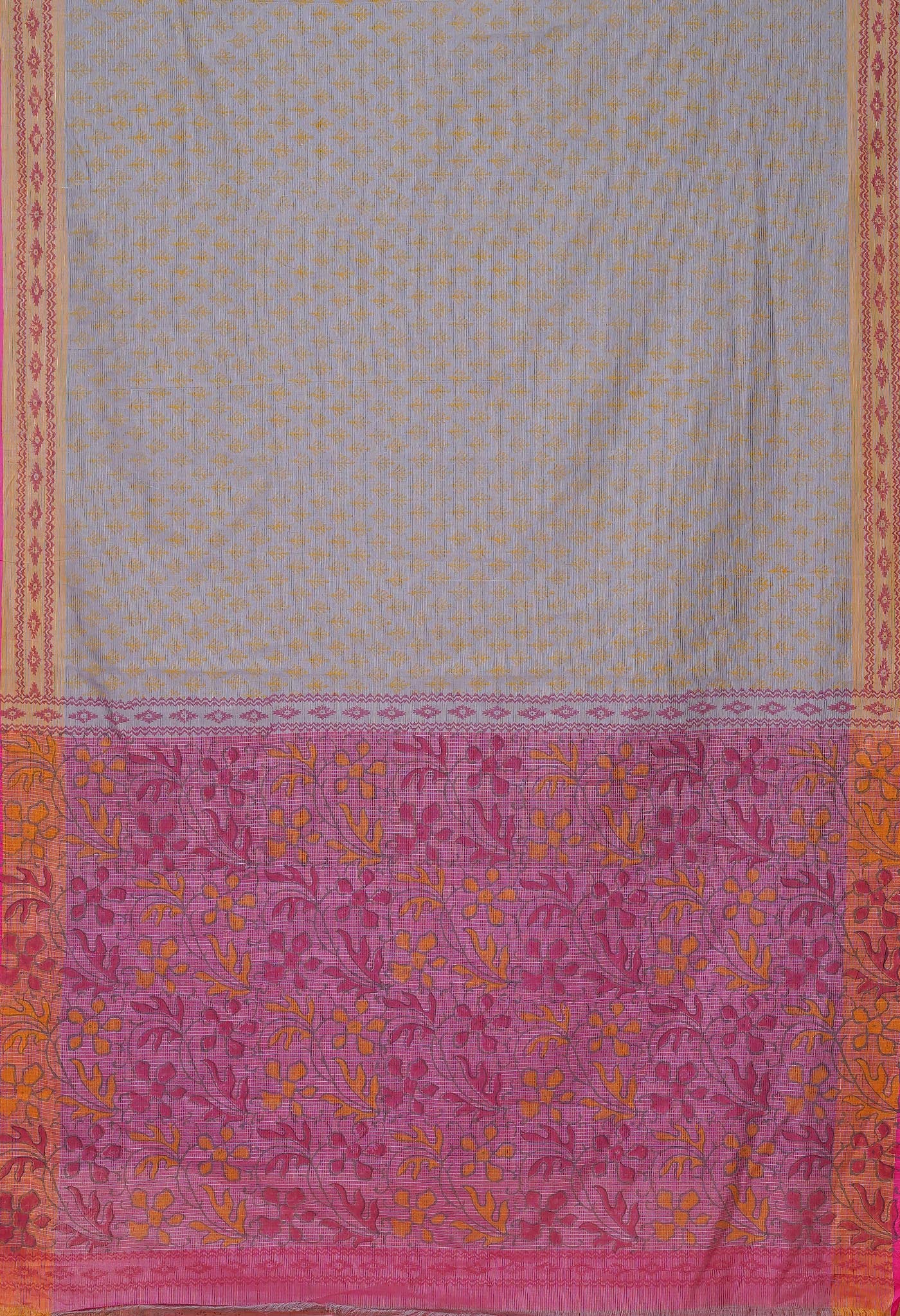 Grey Pure Hand Block Printed Mangalgiri Cotton Saree