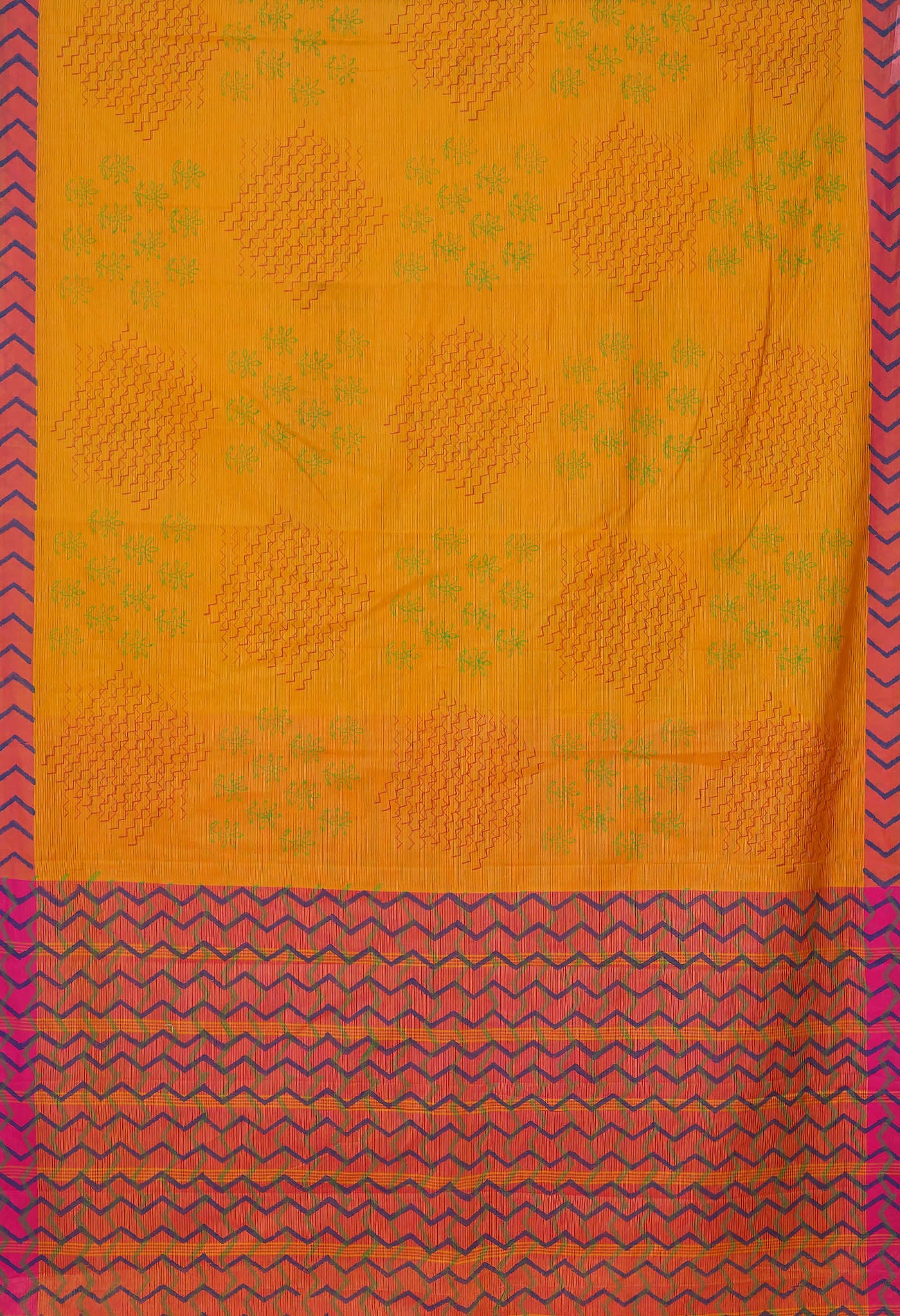 Mustard Yellow Pure Hand Block Printed Mangalgiri Cotton Saree