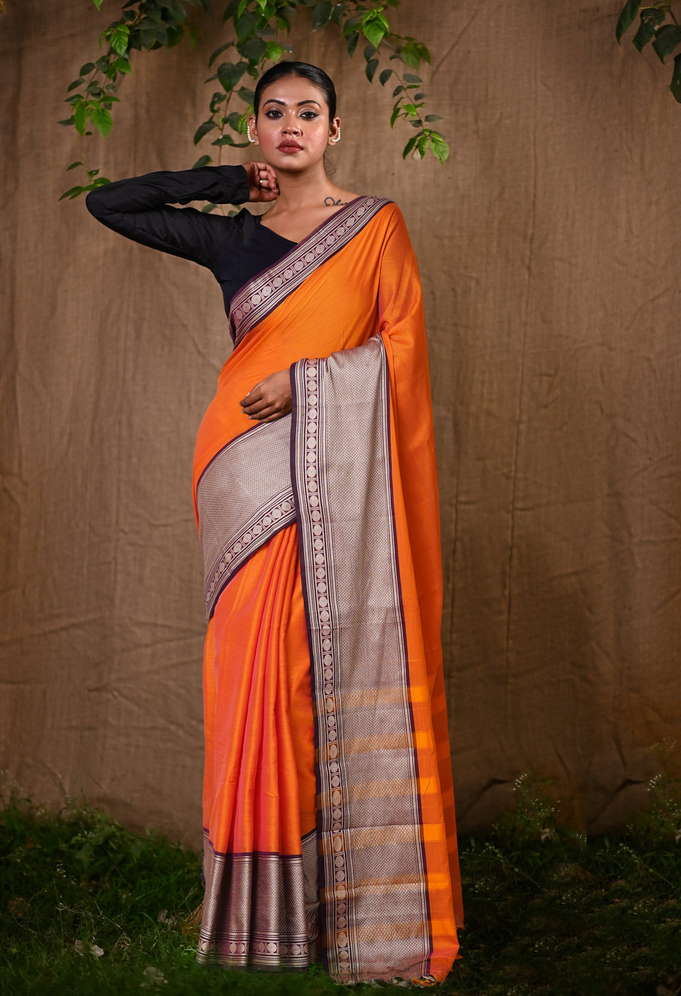 Orange Pure Handloom Narayani Cotton Saree-UNM78258