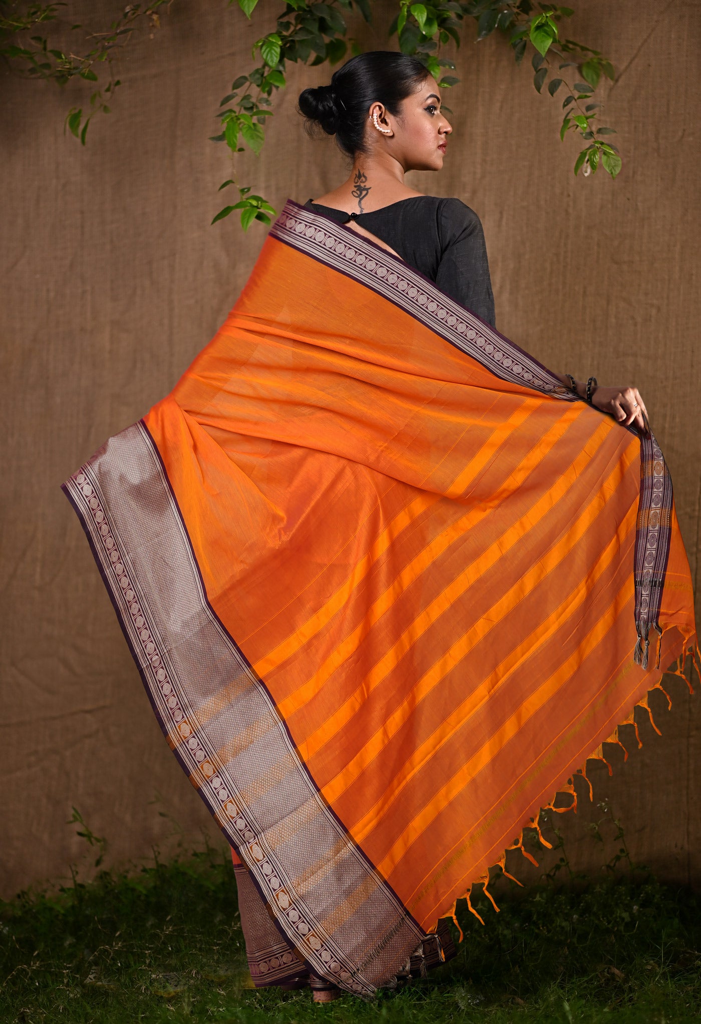 Orange Pure Handloom Narayani Cotton Saree-UNM78258