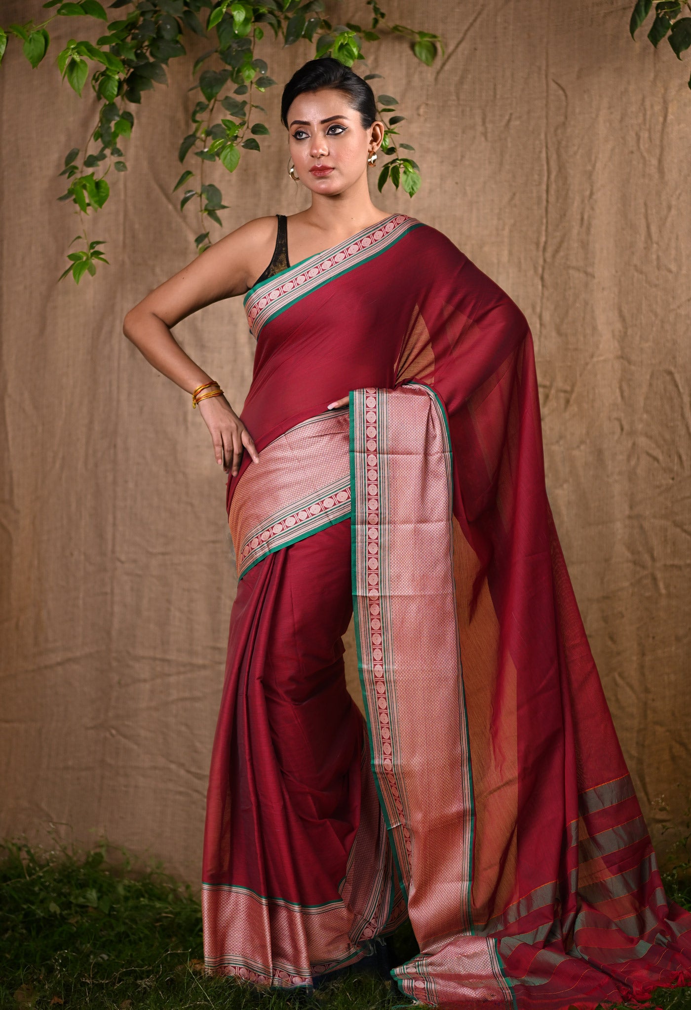 Maroon Pure Handloom Narayani Cotton Saree-UNM78259