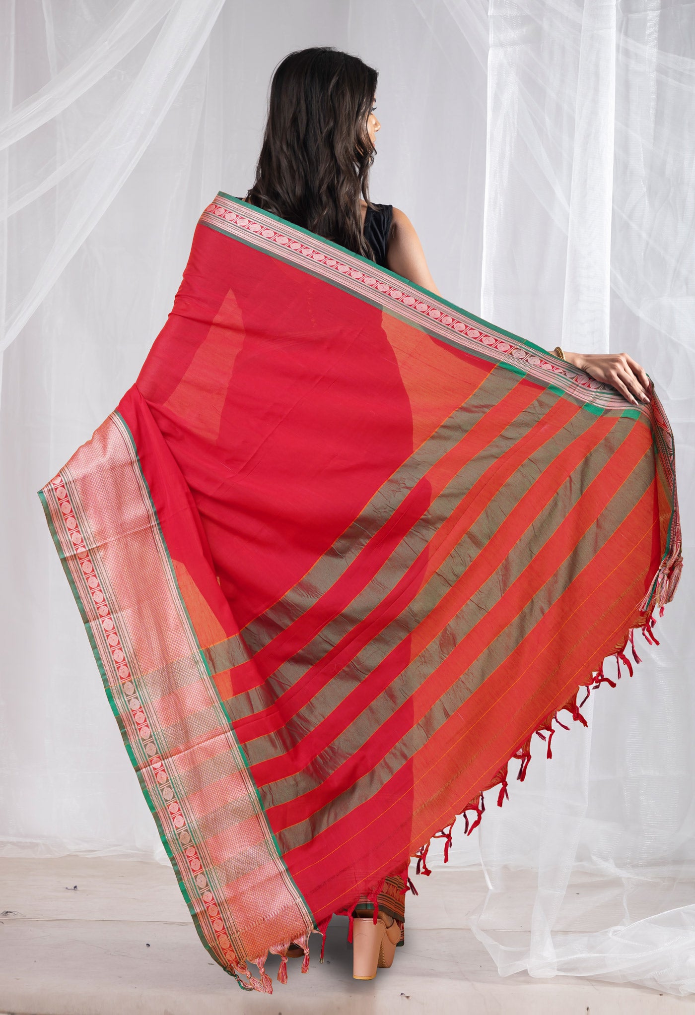 Red Pure Handloom Narayani Cotton Saree-UNM78262