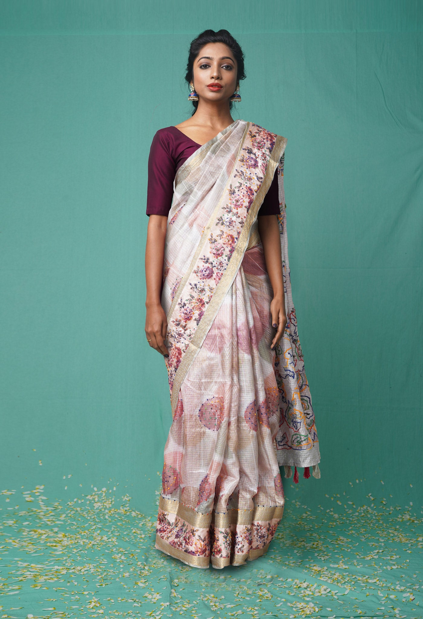 Multi Pure French Knot Work Kota Silk Saree-UNM78343