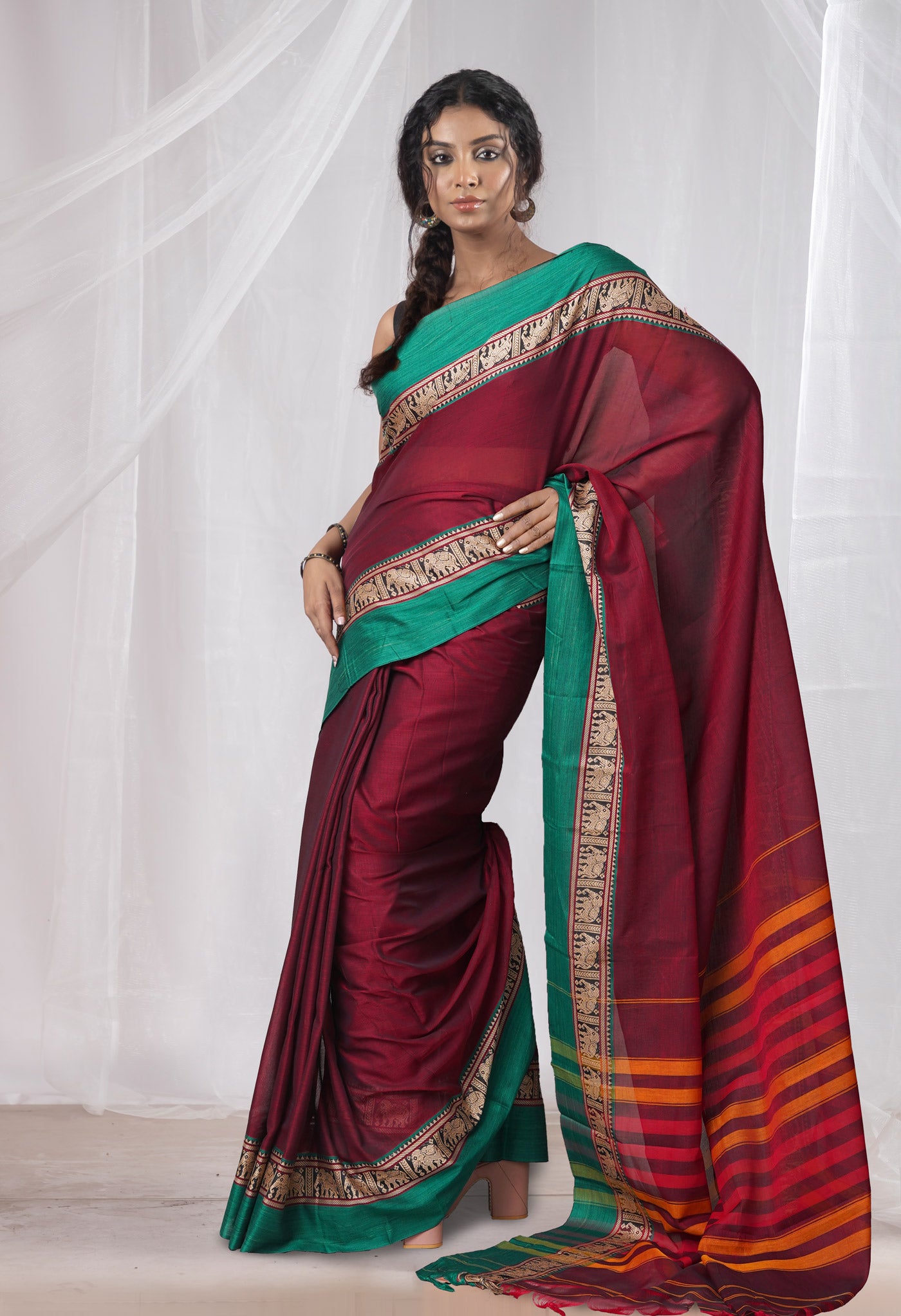 Pink Pure Handloom Narayani Cotton Saree-UNM78370