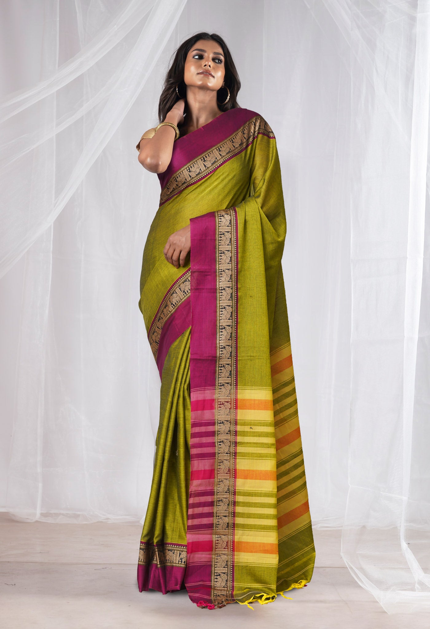 Green Pure Handloom Narayani Cotton Saree-UNM78373