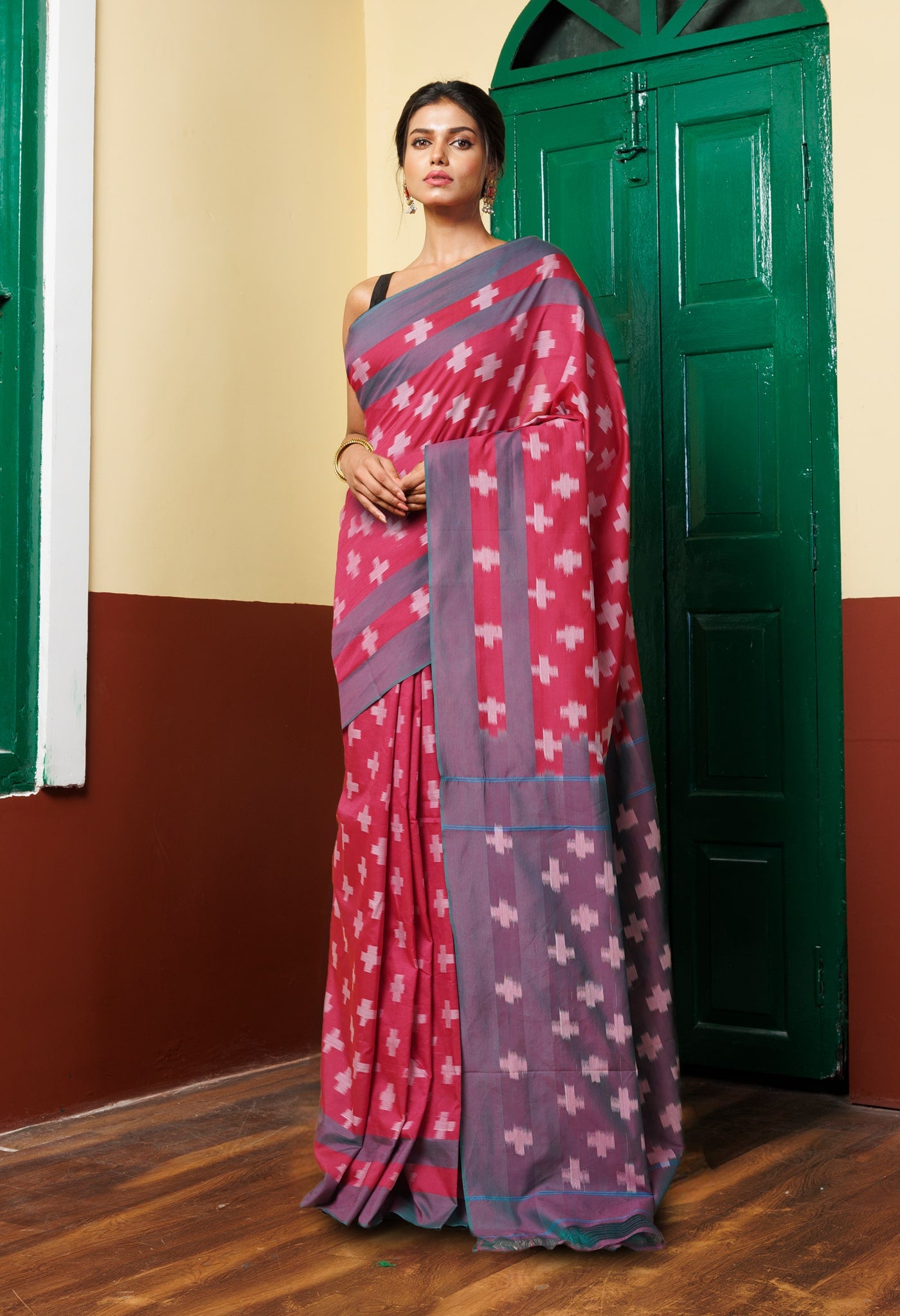 Red Pure Pochampally Mercerized Cotton Saree-UNM78826