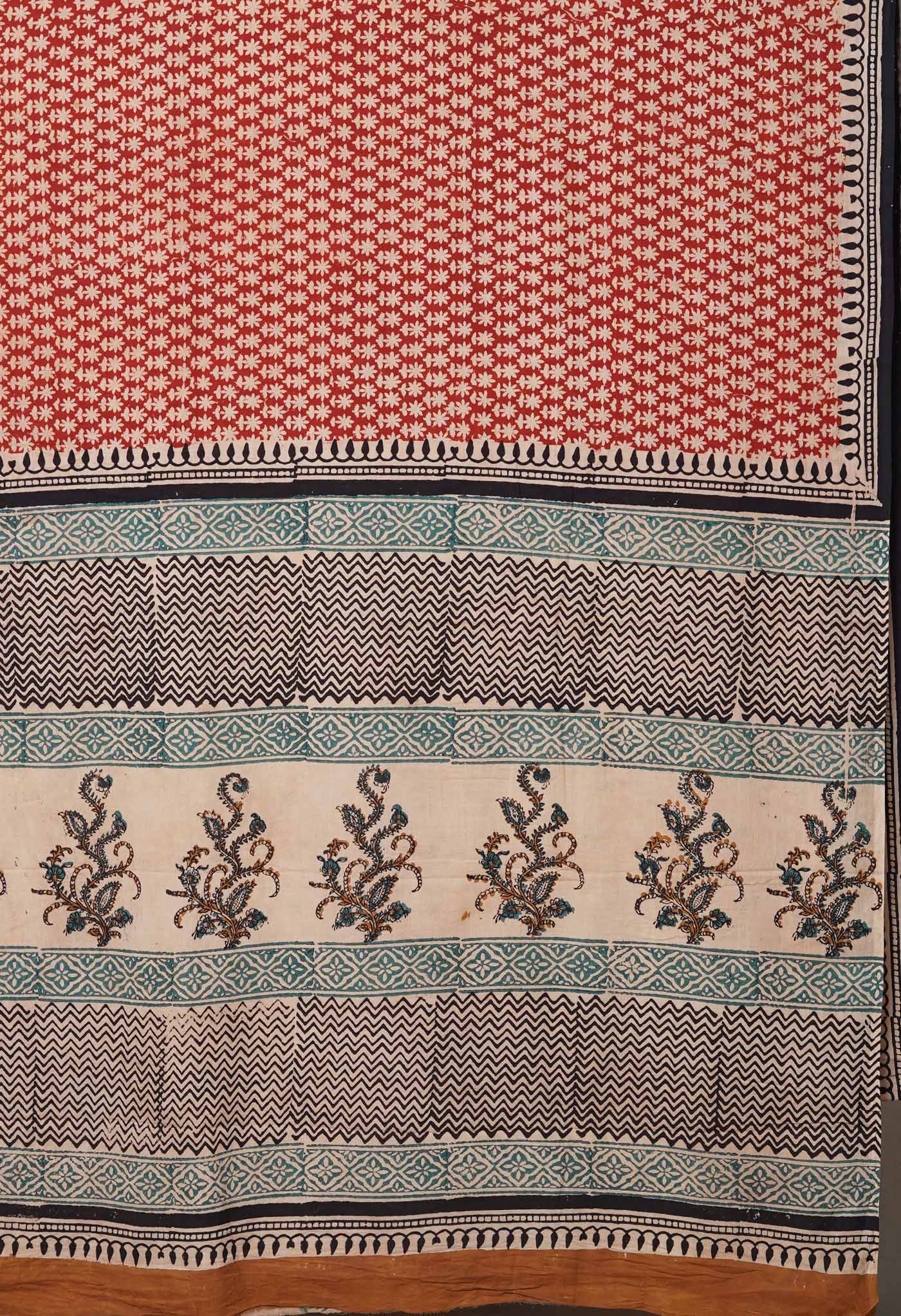 Red Pure Bagru Printed Soft Cotton Saree-UNM79003