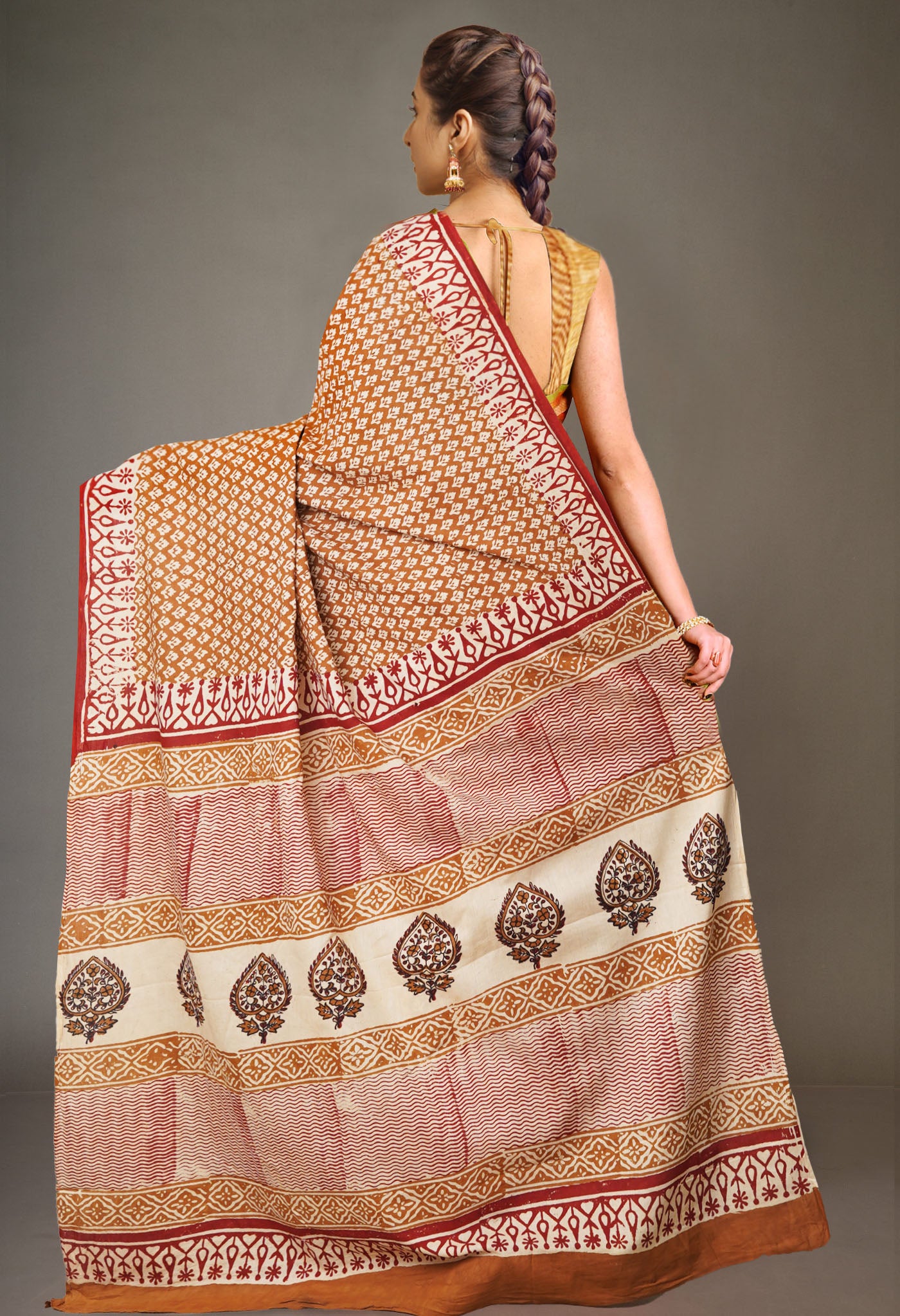 Brown Pure Bagru Printed Soft Cotton Saree-UNM79011
