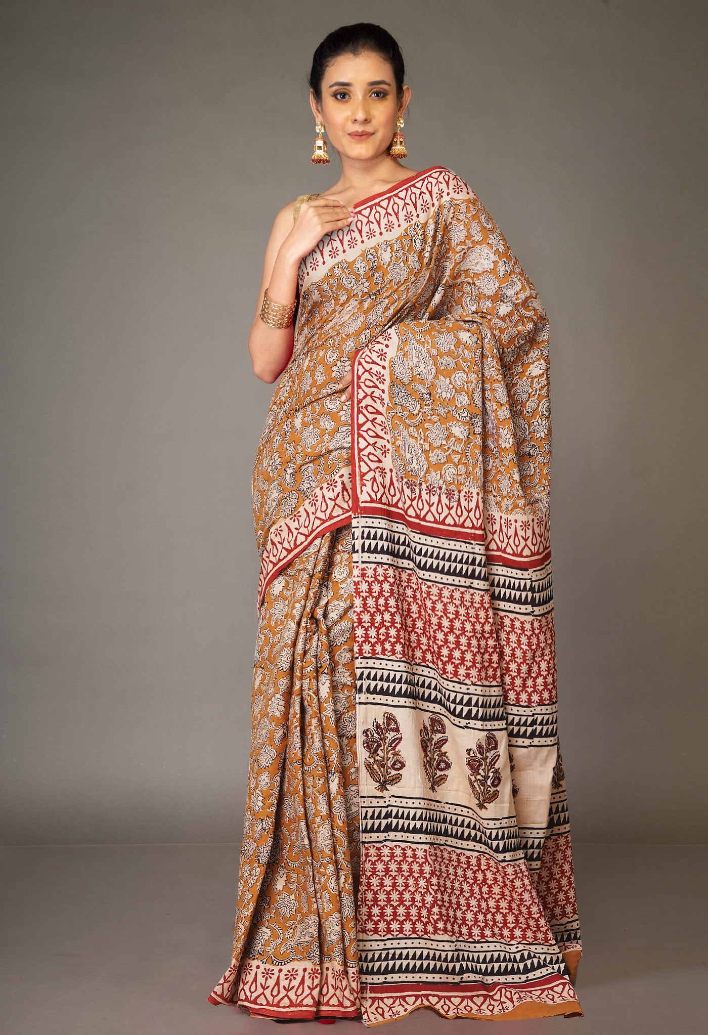 Brown Pure Bagru Printed Soft Cotton Saree-UNM79012