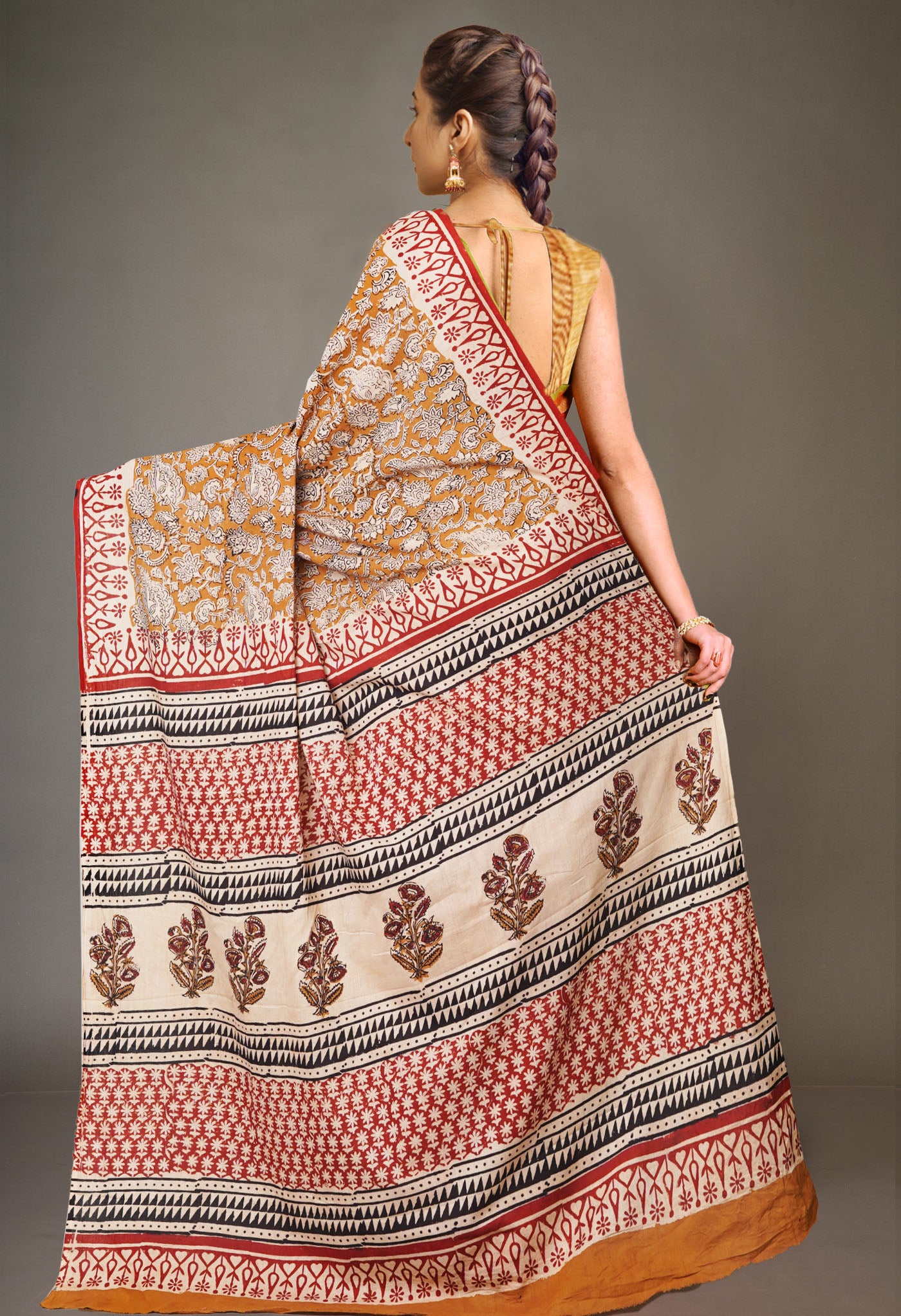 Brown Pure Bagru Printed Soft Cotton Saree-UNM79012