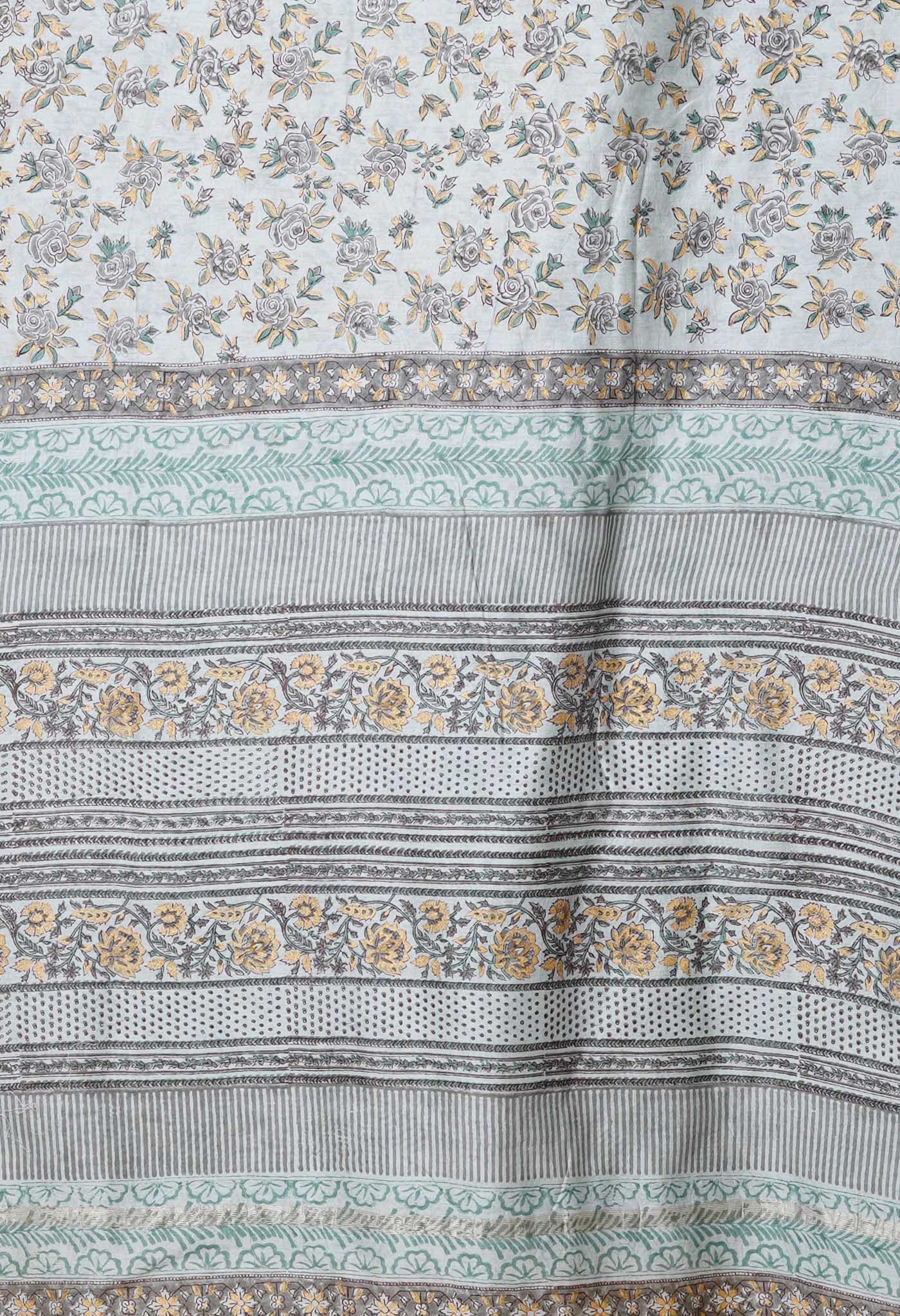 Grey Pure Hand Block Printed Chanderi Sico Saree-UNM79360