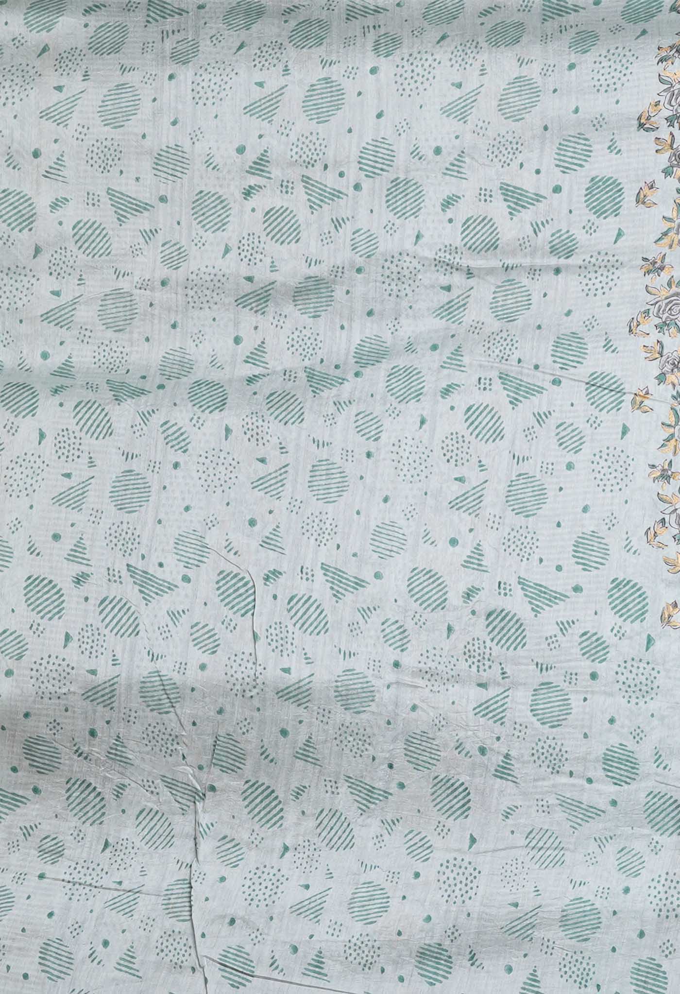 Grey Pure Hand Block Printed Chanderi Sico Saree-UNM79360