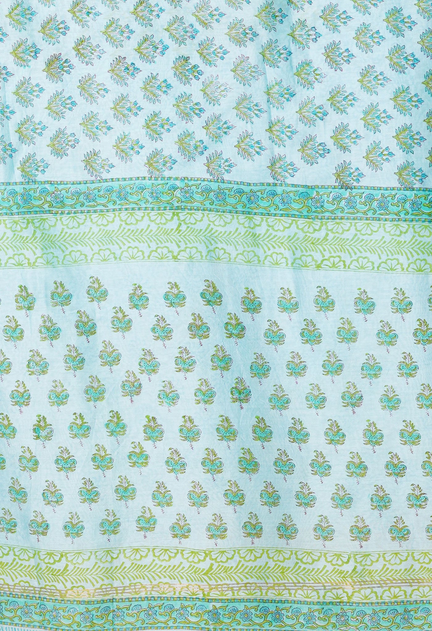 Turquoise Green Pure Hand Block Printed Chanderi Sico Saree-UNM79367
