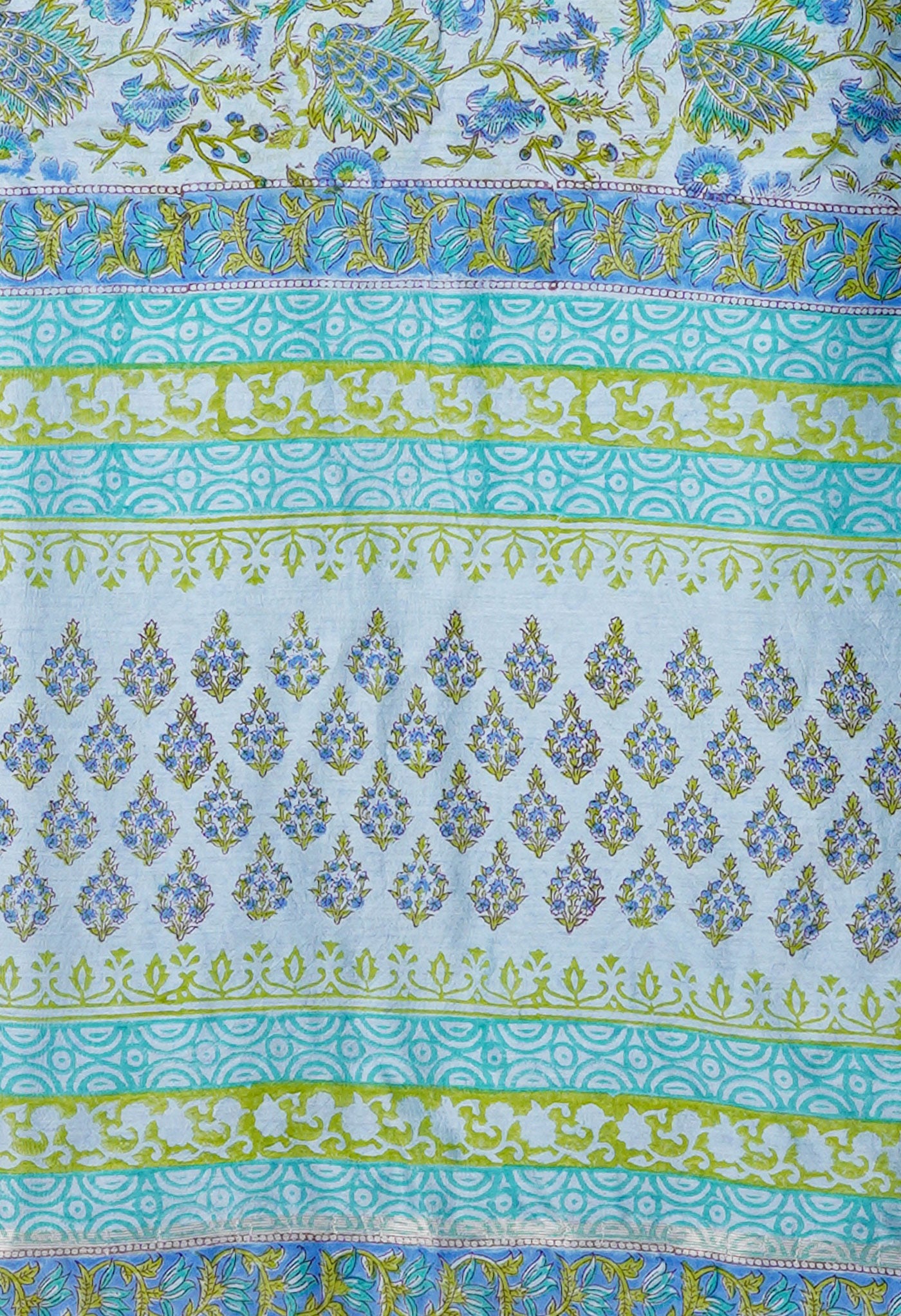 Blue Pure Hand Block Printed Chanderi Sico Saree-UNM79368