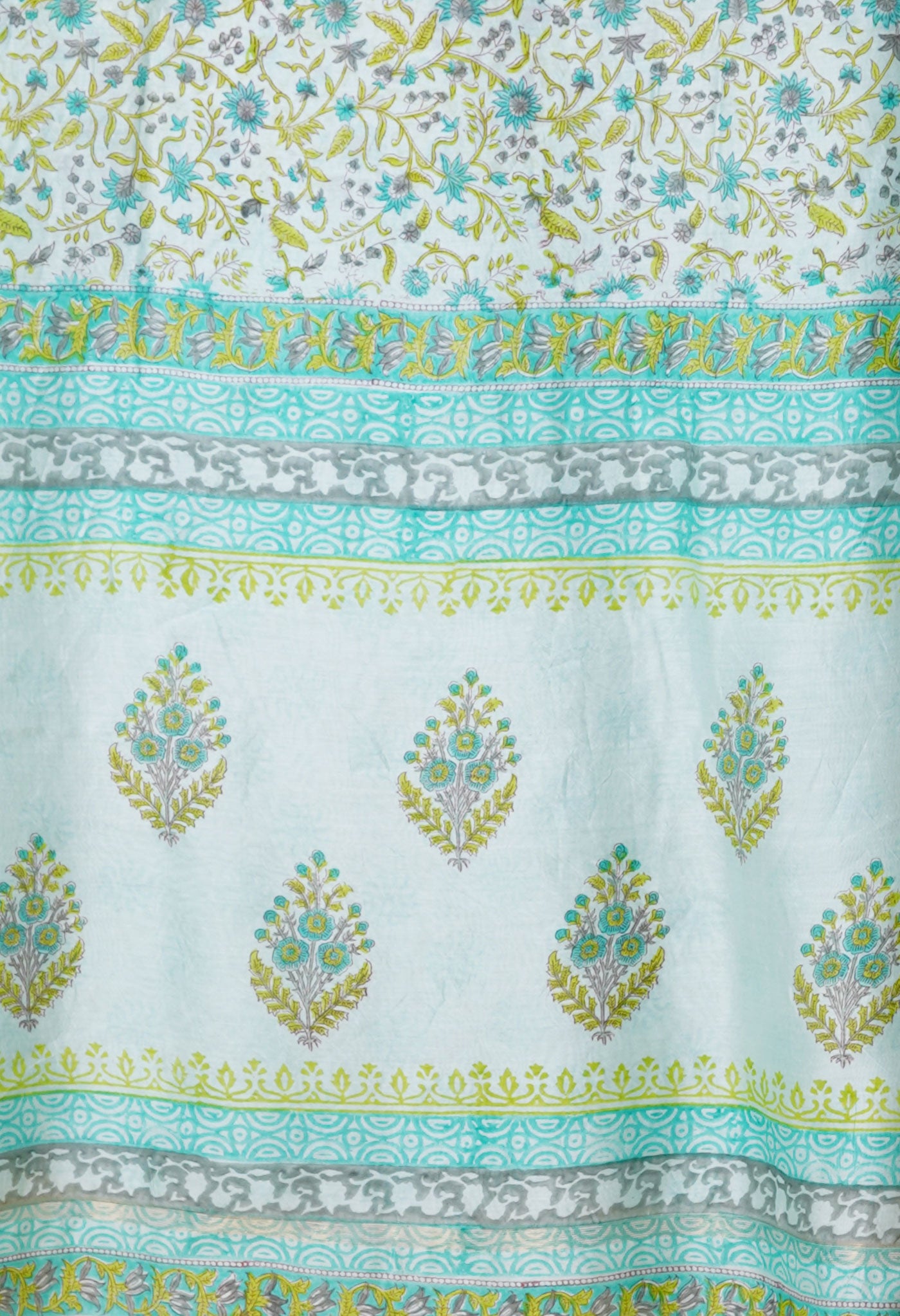 Turquoise Green Pure Hand Block Printed Chanderi Sico Saree-UNM79370
