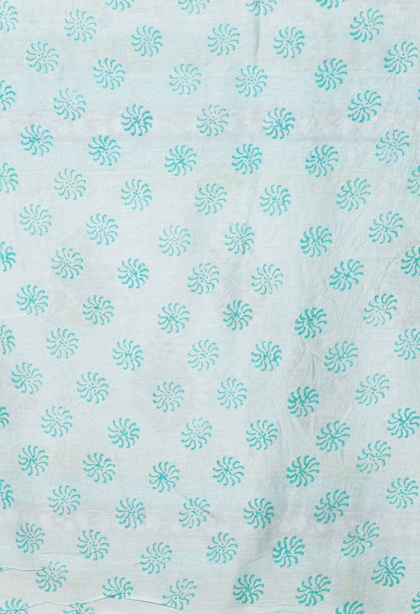 Turquoise Green Pure Hand Block Printed Chanderi Sico Saree-UNM79370