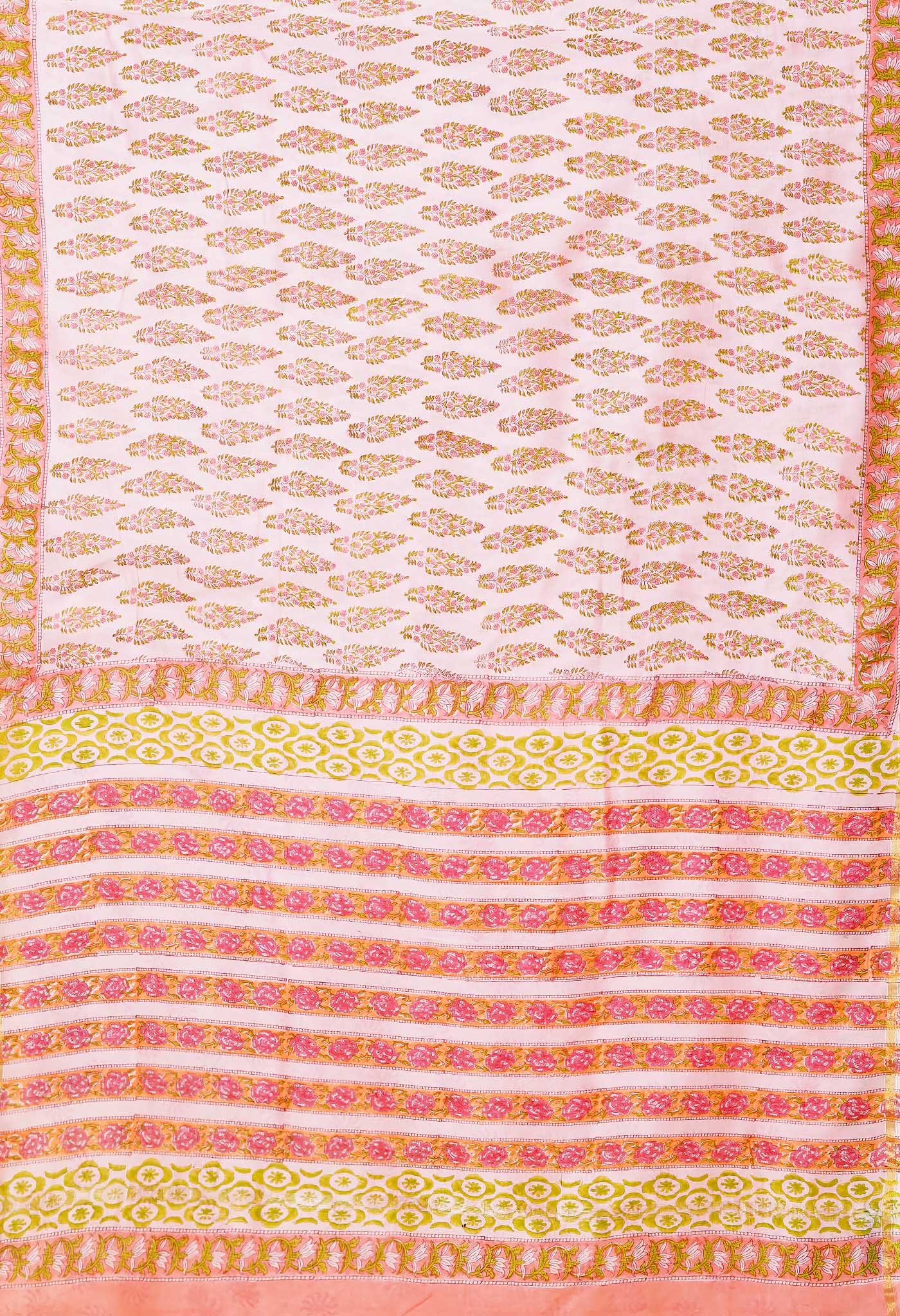 Pink Pure Hand Block Printed Chanderi Sico Saree-UNM79375