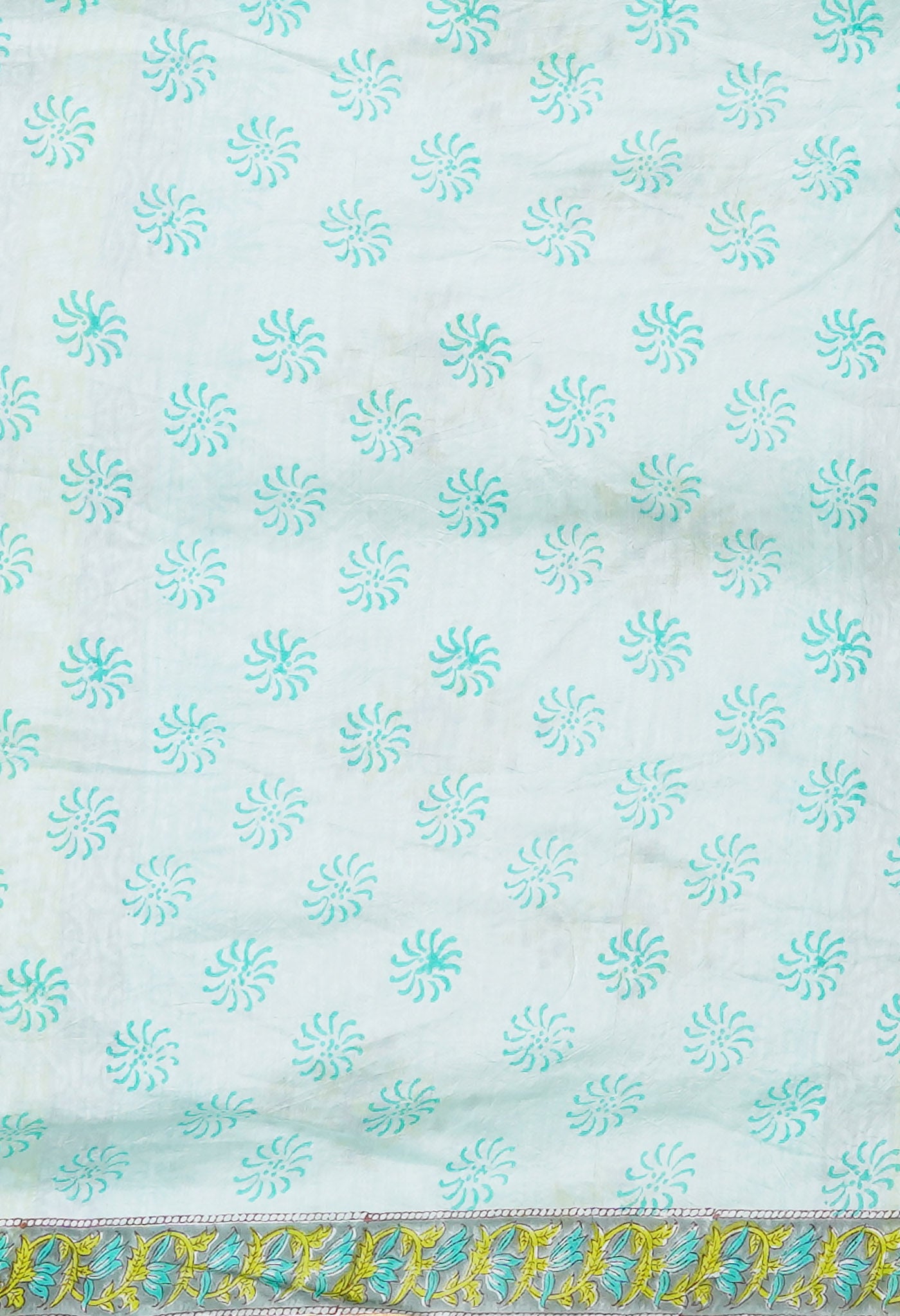 Turquoise Green Pure Hand Block Printed Chanderi Sico Saree-UNM79376