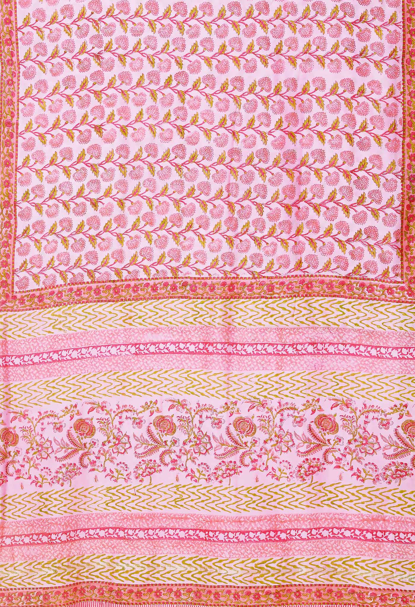 Pink Pure Hand Block Printed Chanderi Sico Saree-UNM79377