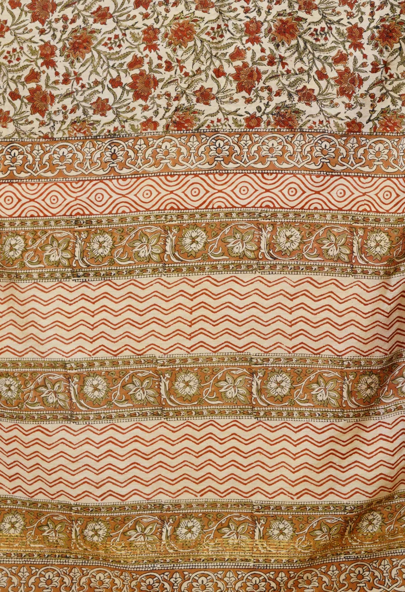 Cream Pure Bagru Printed Pashmina Sico Saree