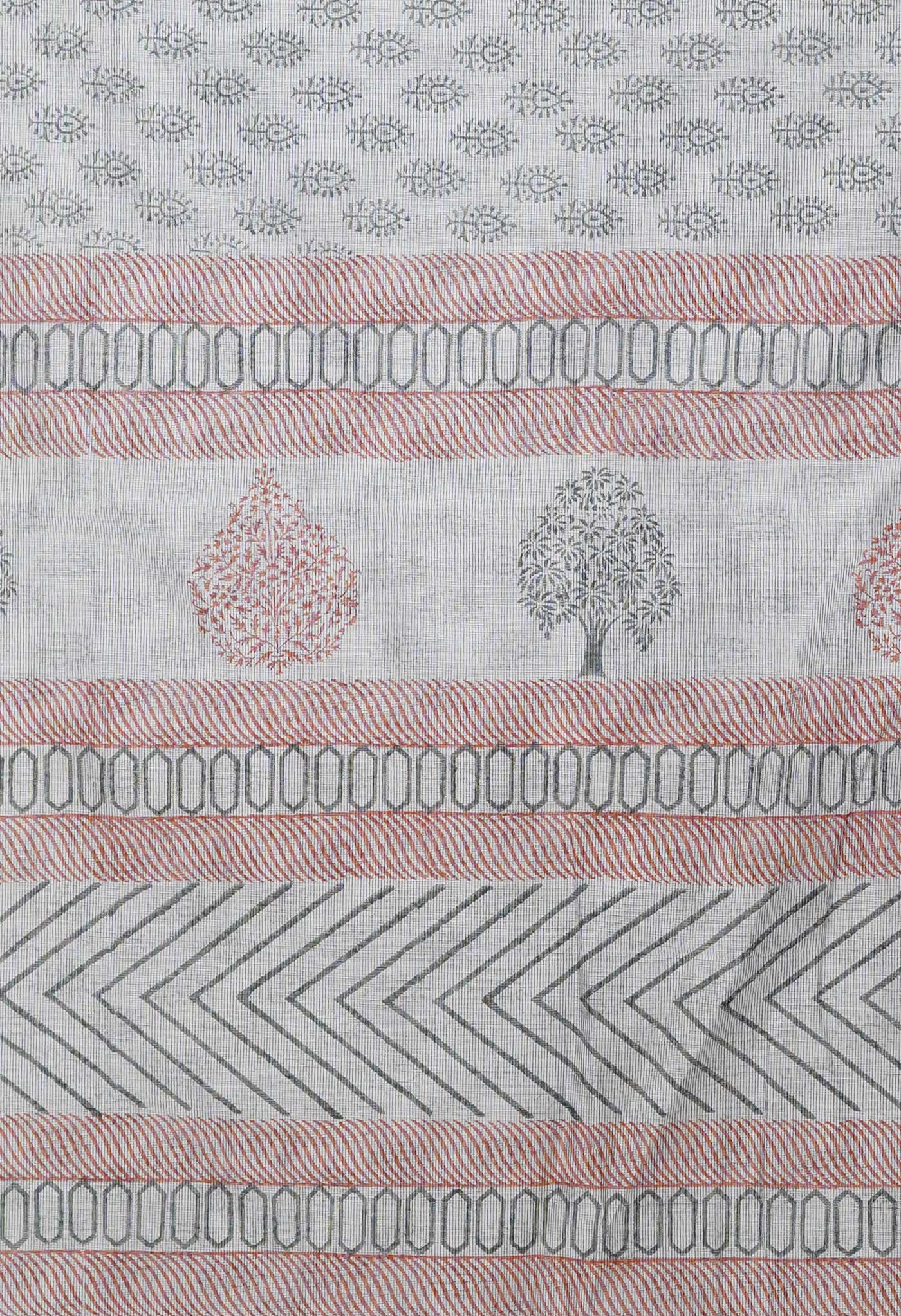 Grey Block Printed Supernet Saree-UNM79446