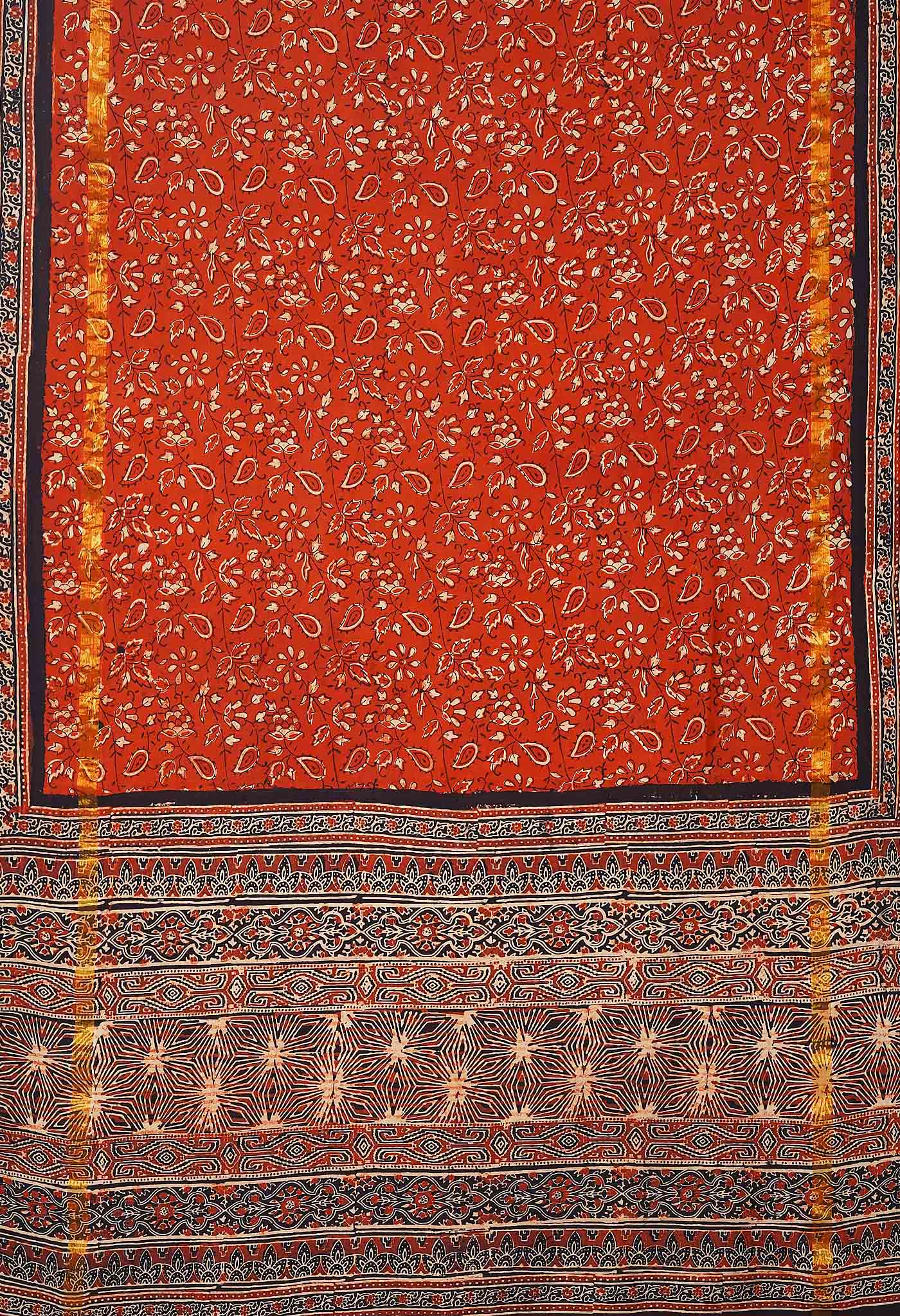 Red Pure Ajrakh Printed Soft Silk Saree-UNM79644